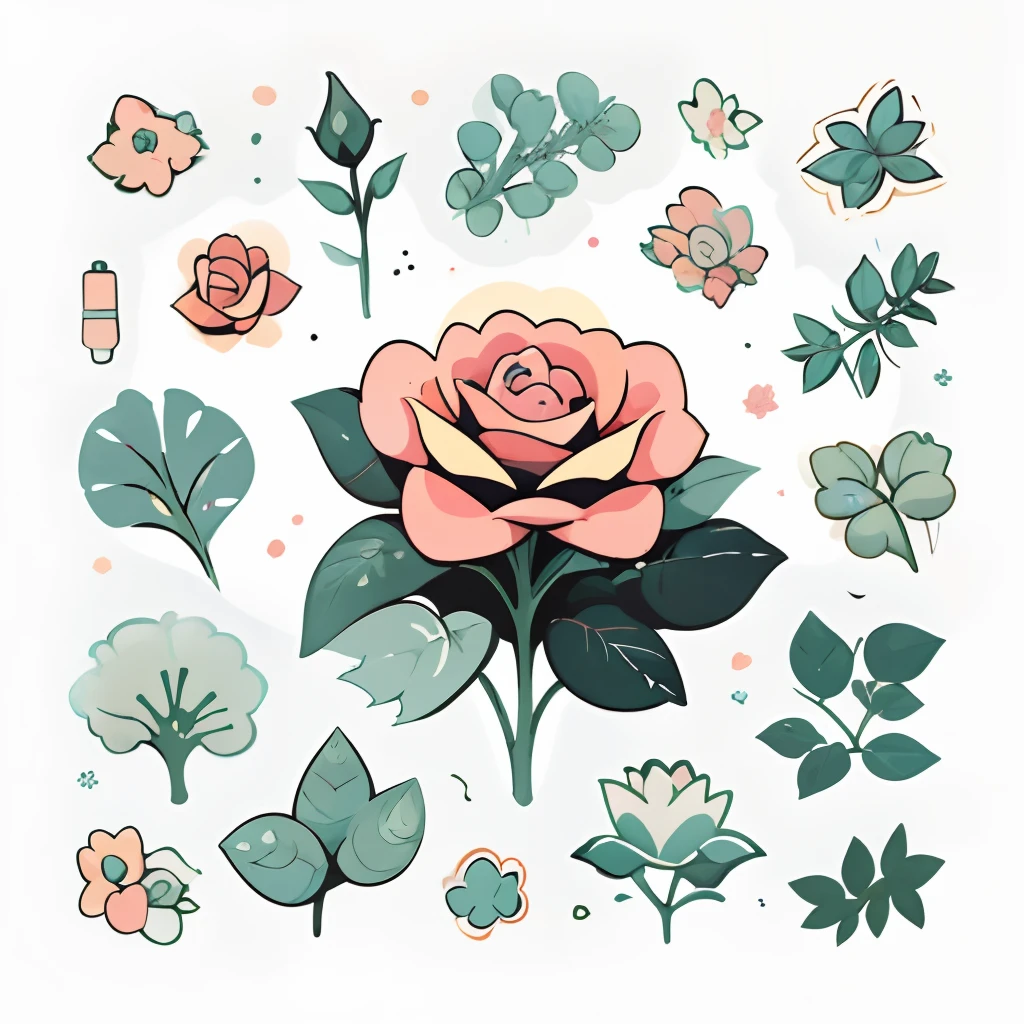 1 sticker, (stickers, rose leaf), watercolor, white background, simple background, minimal, tiny, pastel color, vector style, no gradient,