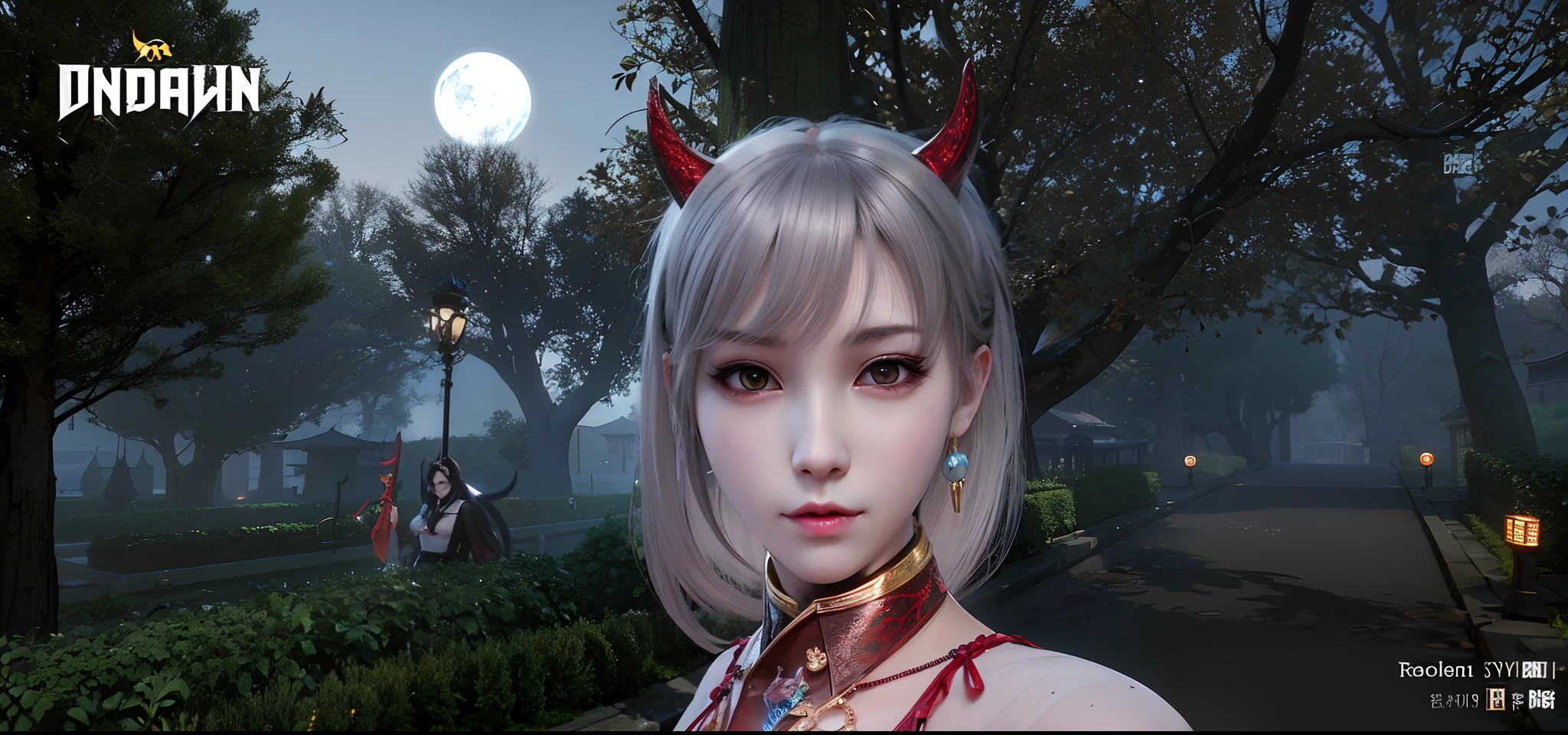 there is a woman with a cat ears and a red tie, inspired by Pu Hua, with horns, with very highly detailed face, loong, inspired by Ma Yuanyu, inspired by Zhou Fang, giesha demon, inspired by Li Mei-shu, inspired by Ai Xuan, devious evil expression, inspired by Chen Lu, inspired by Luo Mu
