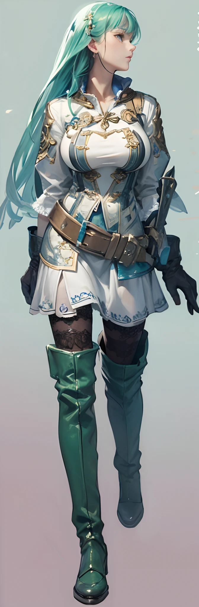 ((Masterpiece, Highest quality)), Detailed face, CharacterDesignSheet， full bodyesbian, Full of details, Multiple poses and expressions, Highly detailed, Depth, Many parts，Beautiful paladin girl，Holding a shield，Extremely beautiful，High Balance, Natural light, Lace，lacepantyhose，starrysky，Green hair,hentail realism, shadowing,character sheets, reference sheet, Standing painting, 8K, Super detail, 1080p, Women's HD，Slim，femele, 16k, A high resolution, Best quality, High quality, Anatomically correct, Masterpiece, ccurate, hyper HD，As graceful as a swan，unreal-engine， Ghibli-like colors,   anime big breast,  Standing painting, angle of view,Yarn skirt，ssee-through