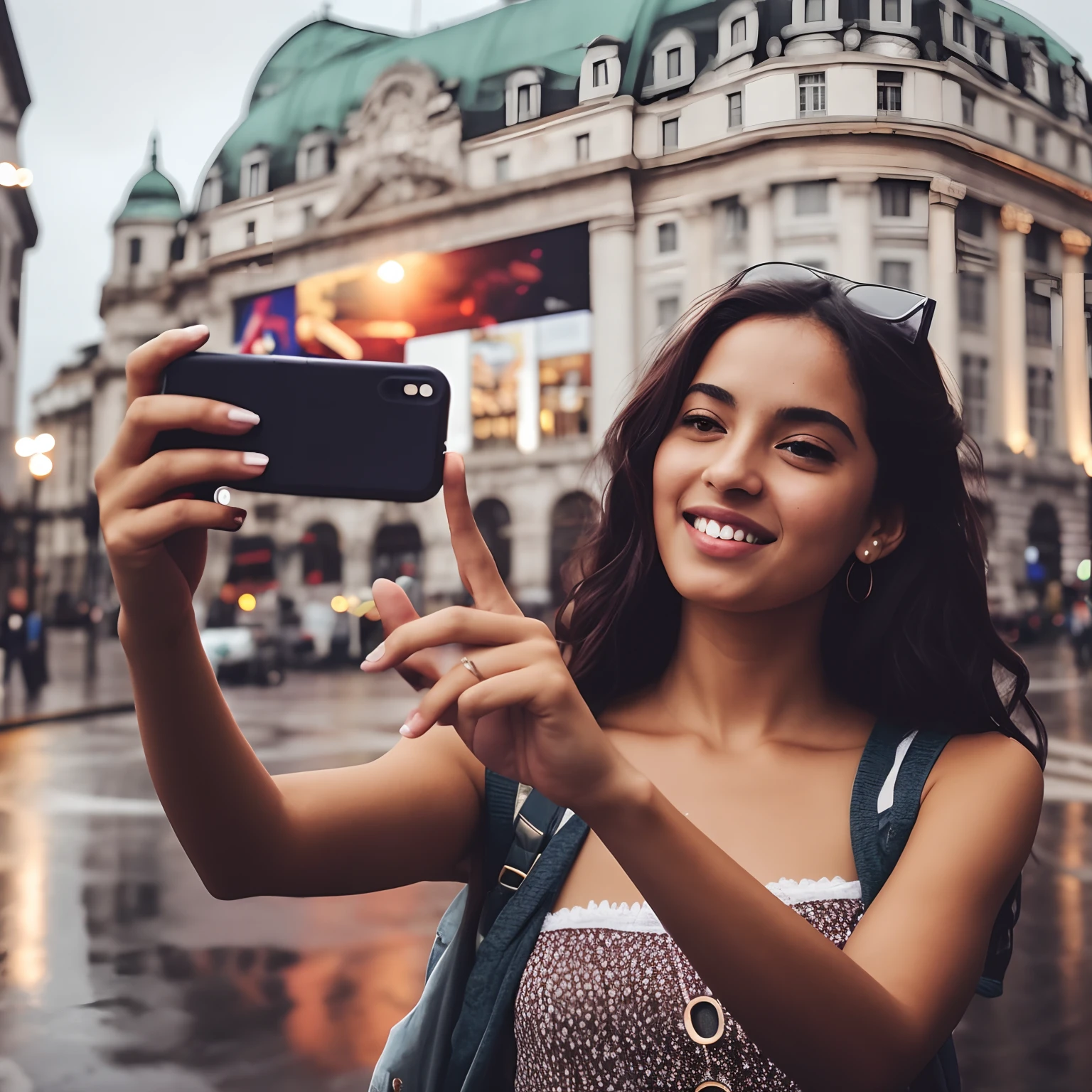 mulher tirando uma foto de si mesma na chuva com seu telefone, tirar uma selfie, Tirar uma foto, tirar selfies, fotografia selfie, selfie de uma jovem mulher, acidentalmente tirar uma selfie, Fotografia selfie 8k, foto do smartphone, fotografia de smartphone, iphone selfie, Directed by: Emma Andijewska, posar para uma foto, she is holding a smartphone, foto selfie, mulher bonito