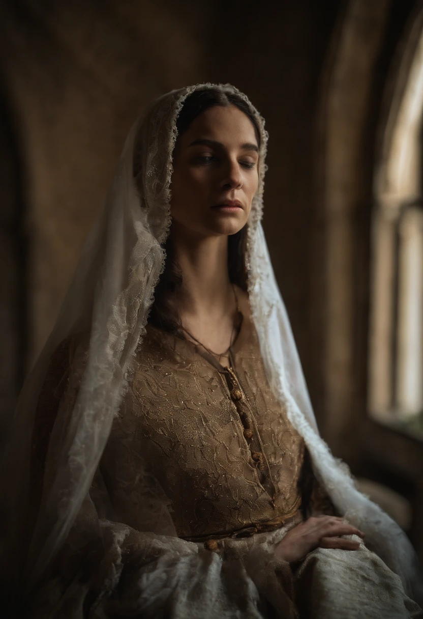 Mary of Nazareth, Santa Maria, Nossa Senhora, mother of Jesus, roupas brancas, manto azul, detalhado, realista, perfeita, corpo inteiro
