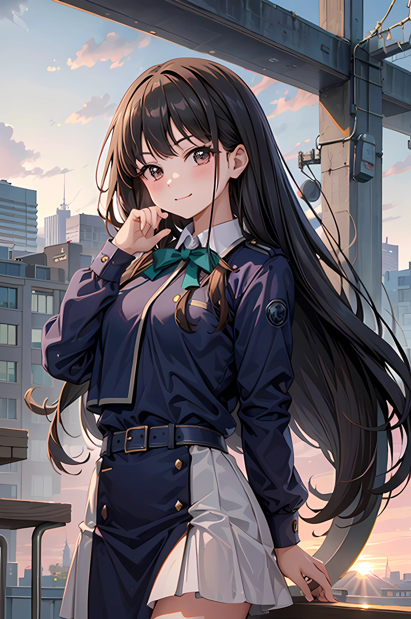 Tags for the prompt: 1 girl, cute, blush, looking at viewer, smile, wearing school dress, happy, suburban, twilight, simple background, beautiful pose, highres, beautiful environment, masterpiece, better quality Stable Diffusion prompt: 1 girl, cute blush, looking at viewer, smiling,wearing school dress, surrounded by a beautiful suburban environment at twilight. The girl has a simple background, standing in a picturesque pose. The image is of high resolution with better quality, ensuring every detail is well-captured. The overall scene is like a masterpiece, featuring a stunning and serene atmosphere.