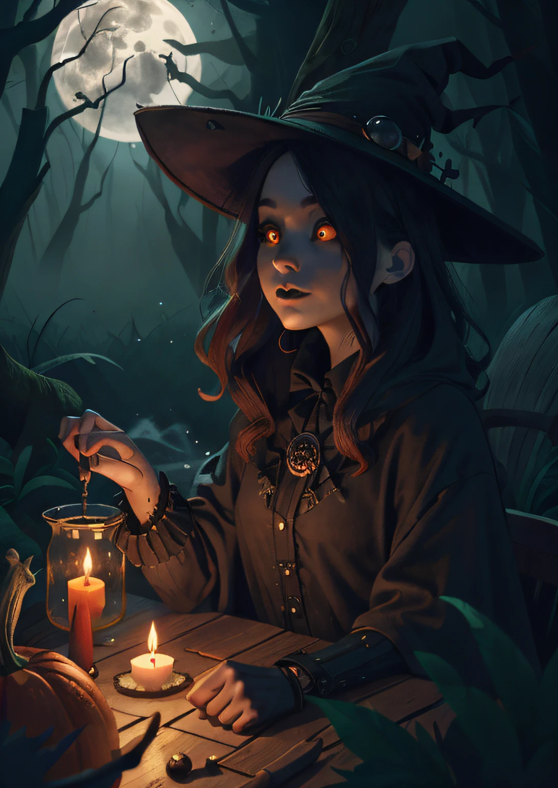 The prompt for the given theme "Pumpkin, Monster, Witch Girl" can be as follows:
"(best quality, 4k, highres, masterpiece:1.2), ultra-detailed, (realistic, photorealistic:1.37), pumpkin monster and witch girl, dark atmosphere, glowing pumpkins, eerie forest, vibrant colors, hauntingly beautiful eyes and lips, witch hat and broomstick, magical spells, full moon, mystical aura, spooky atmosphere, fantasy art, gothic style, candlelit environment, misty surroundings, curling smoke, textured skin, witch's robes, supernatural powers, mysterious stance, haunted shadows, moonlit night."
Remember, the order of the tags can be customized according to their importance. Feel free to add or modify the tags to enhance the quality and specificity of the prompt. Make sure to follow the prompt format guidelines mentioned earlier and create a cohesive and engaging visual description.