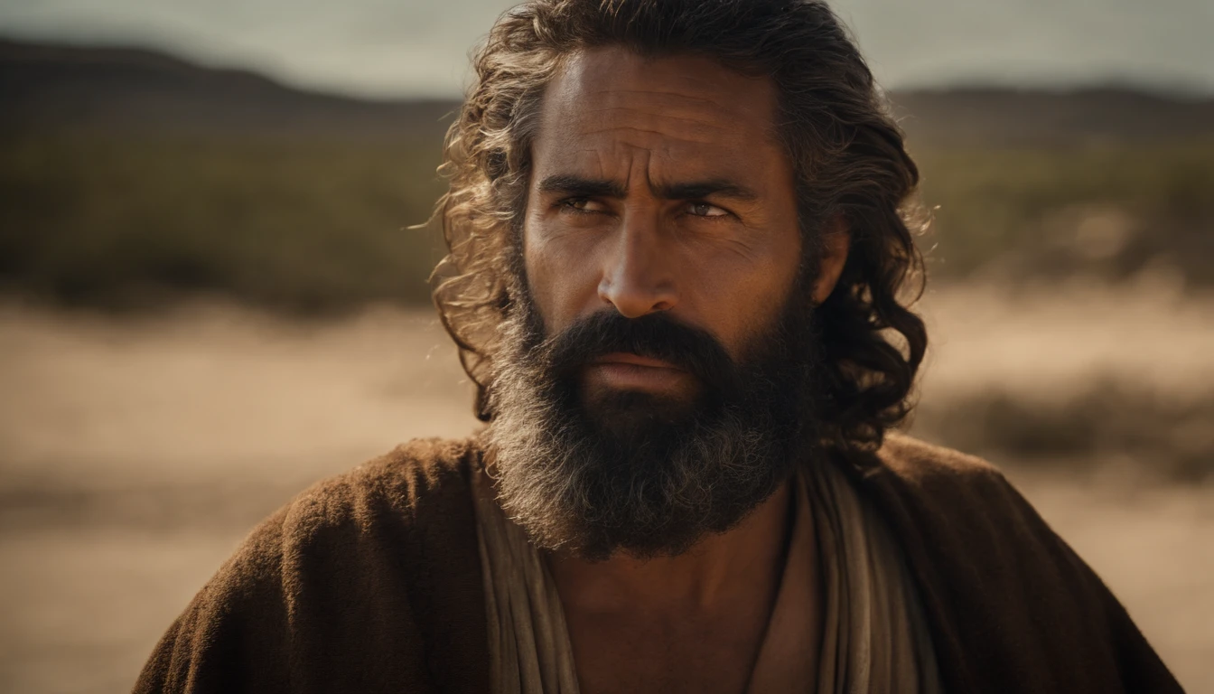 um homem velho de barba branca e cabelos brancos, pele enrugada, Character from the Bible, New Testament of the Bible