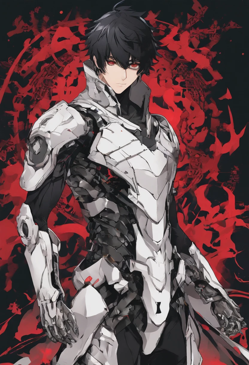 (best quality, ultra-detailed), sinister looking guy, red and black mixed short hair, black colored eyes:0.9, wearing armor made from human skin:1.1 with steel owl claws:1.1, portraits, dark and moody atmosphere, dramatic lighting, intense gaze, menacing expression, sharp contours, eerie shadows, intricate details, evil presence, haunting vibe, gothic style, vibrant colors, contrasting tones, ethereal aura