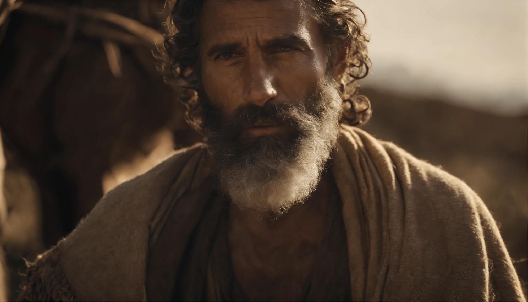 um homem velho de barba branca e cabelos brancos, pele enrugada, Character from the Bible, New Testament of the Bible