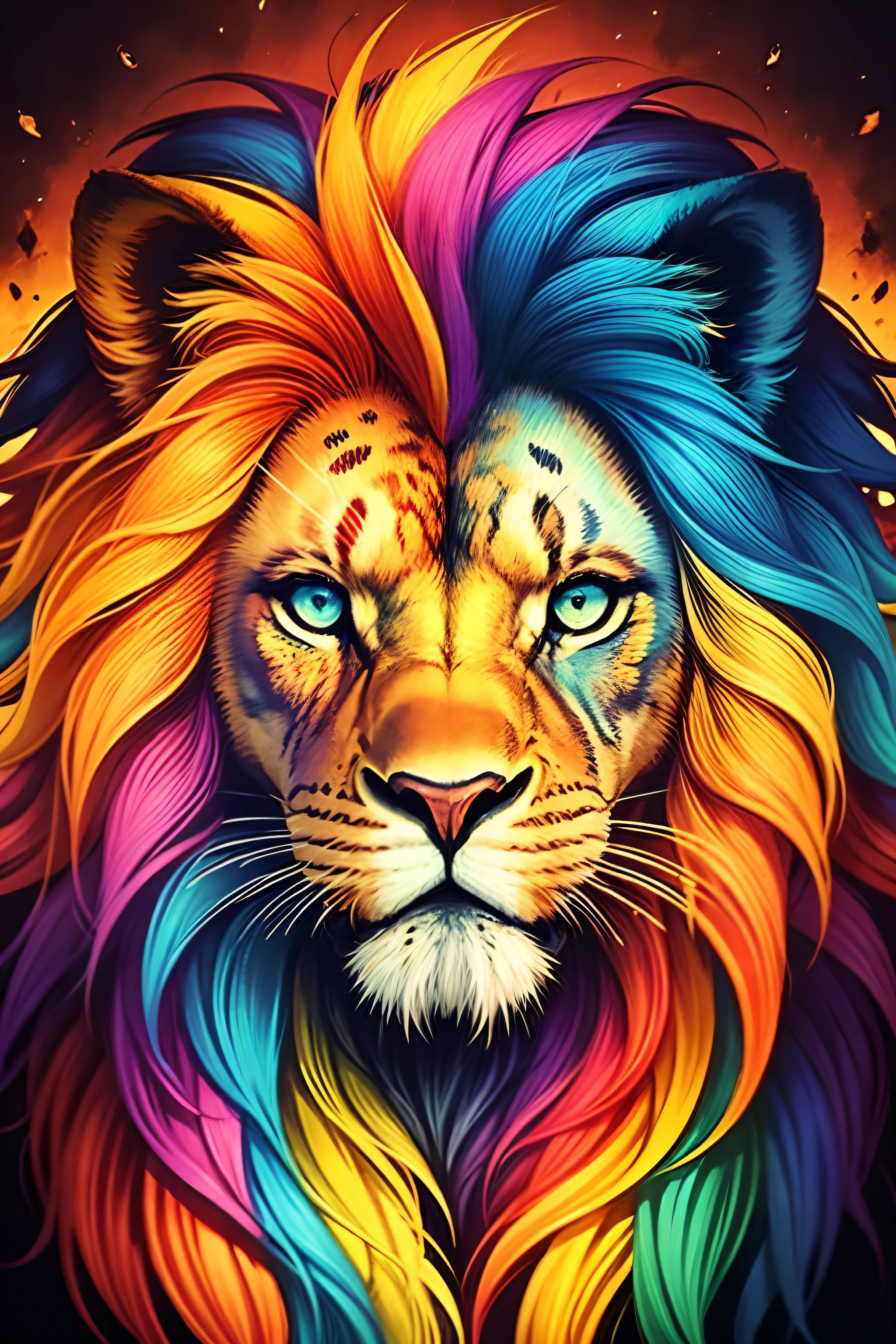 Colorful Lion face, acid trip, vibrant colors