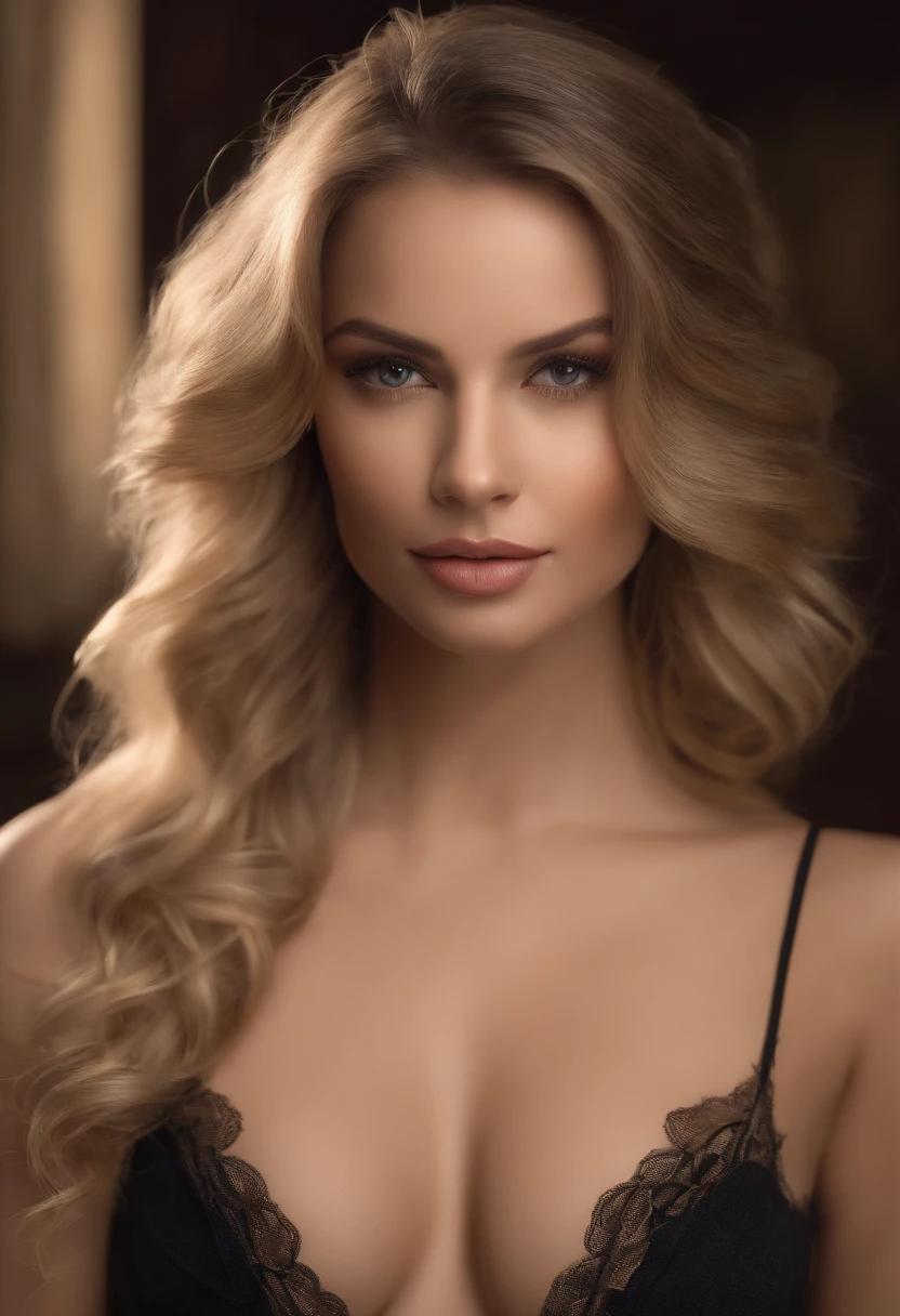 beautiful woman, 25 years old, 30 years old, with medium boobs, solo, (masterpiece), (photorealistic: 1.3), ultra detailed, realistic eyes, (high detail) skin: 1.2), (best quality: 1.0), (ultra high resolution: 1.0), wavy detailed hair, a blonde hair, long dark brown hair, Dark brown blonde hair flutters all over her body, Sexy and dramatic, (beautiful detailed makeup), (sexual arousal, blush, rough breathing: 1.0), sexy cleavage, red bra, red G string lingerie, A slight smile, Colossal tits, European, Sexy and dramatic, Style photoshoot, standup pose, model, While looking at the camera, Soft lighting, High quality, Film Lighting, Dramatic, Photoshoot style, Mirrorless Camera Alpha 1, FE 70-200mm F2.8 GM OSS lens, ISO 100, shutter speed 1/120, aperture f/2.8, extremely photorealist portrait, 8K, full body portrait, hole body