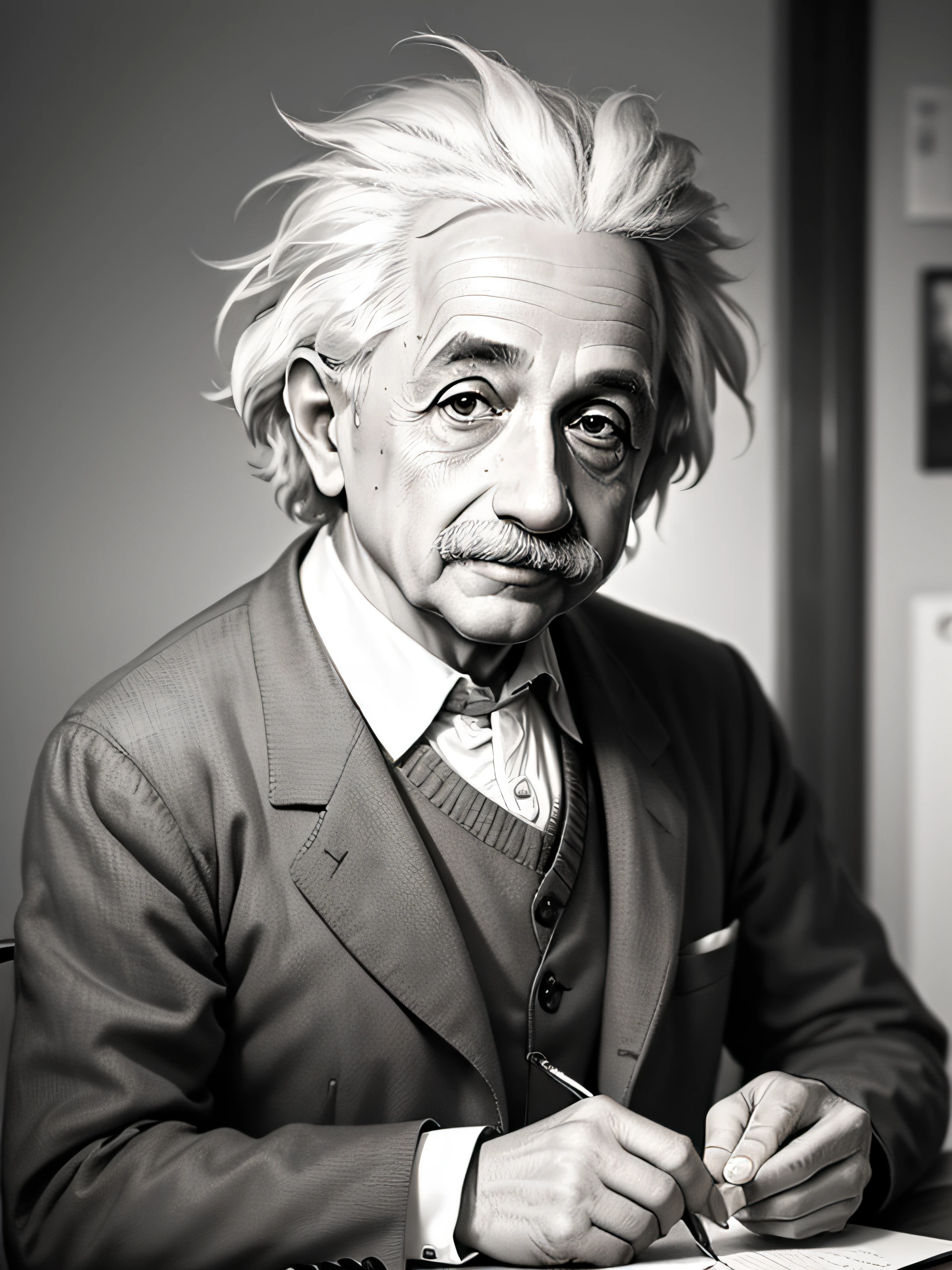 REALISTIC PHOTOGRAPH OF Albert Einstein WITH A WRY SMILE