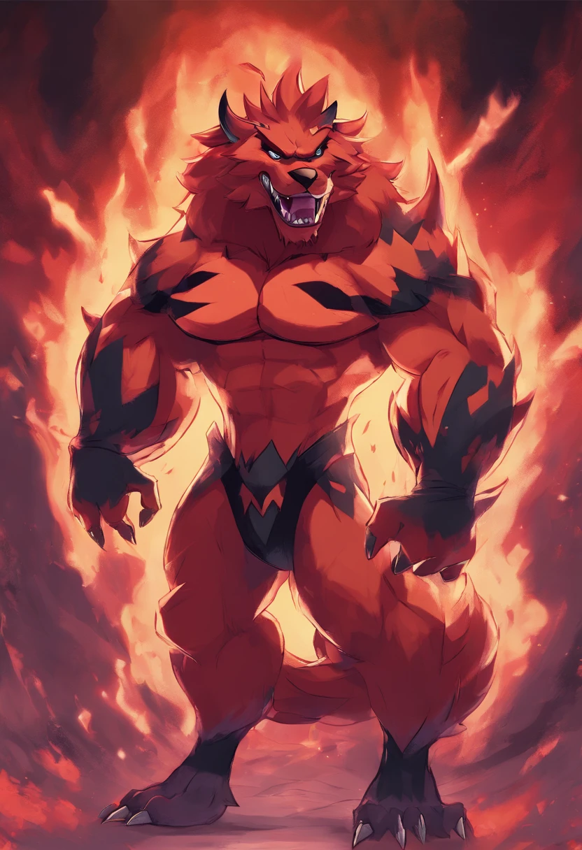 The male Pokémon incineroar jerking off his cock, cumming, furry, anthropomorphic, 4k, best quality, furrafinity