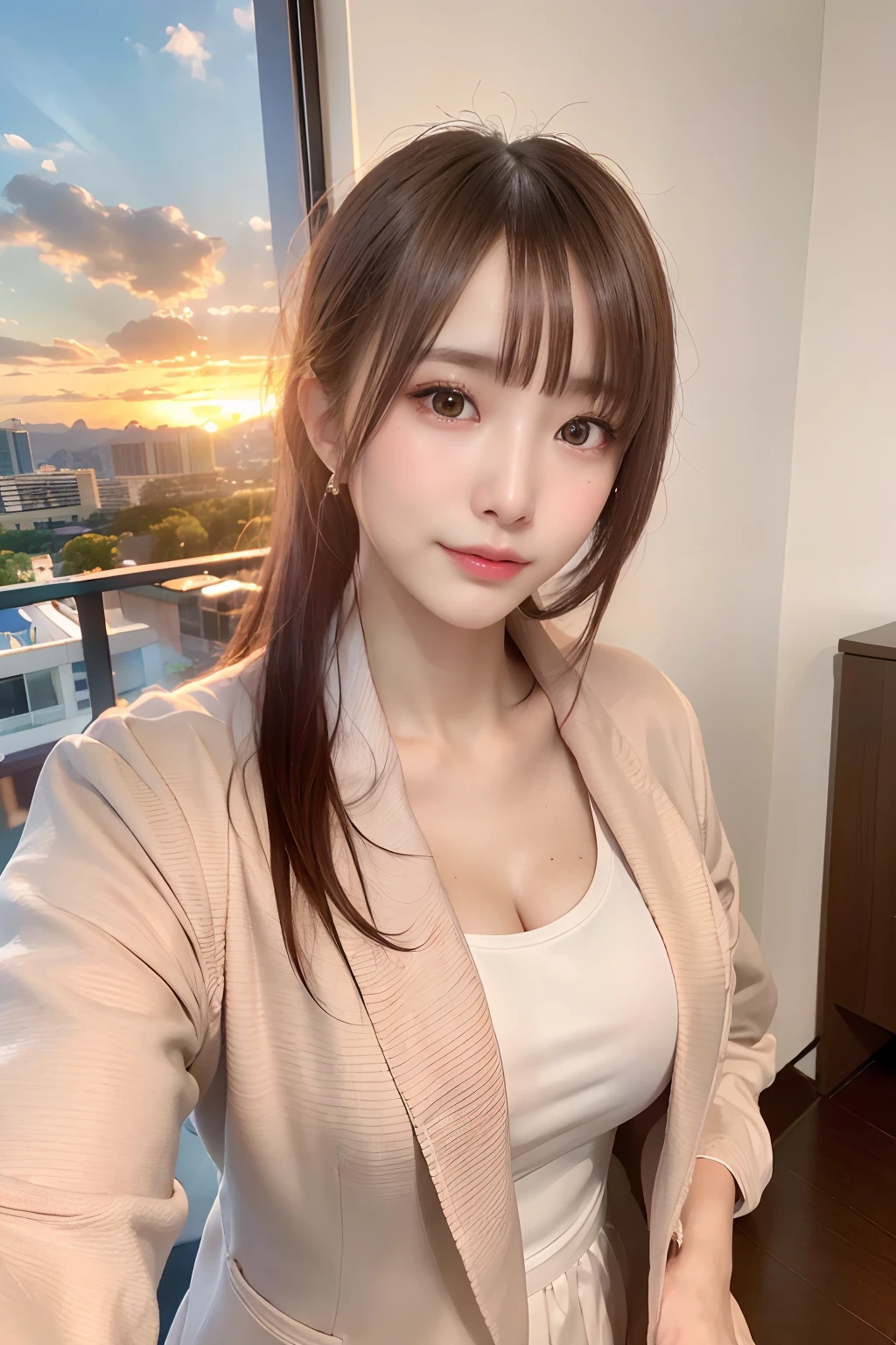 (realistic, photo-realistic:1.37), (masterpiece), (best quality:1.4), (ultra high res:1.2),(RAW photo:1.2), (sharp focus:1.3), (face focus:1.2), elegant, (full body:1.2), (1 girl wearing detailed pencil-skirt and suit-jacket:1.3), (office lady), professionattire, high heels, (33yo:1.1), (happy smile:1.3), (shine hair:1.3), [ponytail], BREAK,
(huge breast), scenery, (Beautiful Sunset background:1.2), from behind, backshot, bangs, beautiful detailed eyes, looking at viewer, (cute), (no makeup)