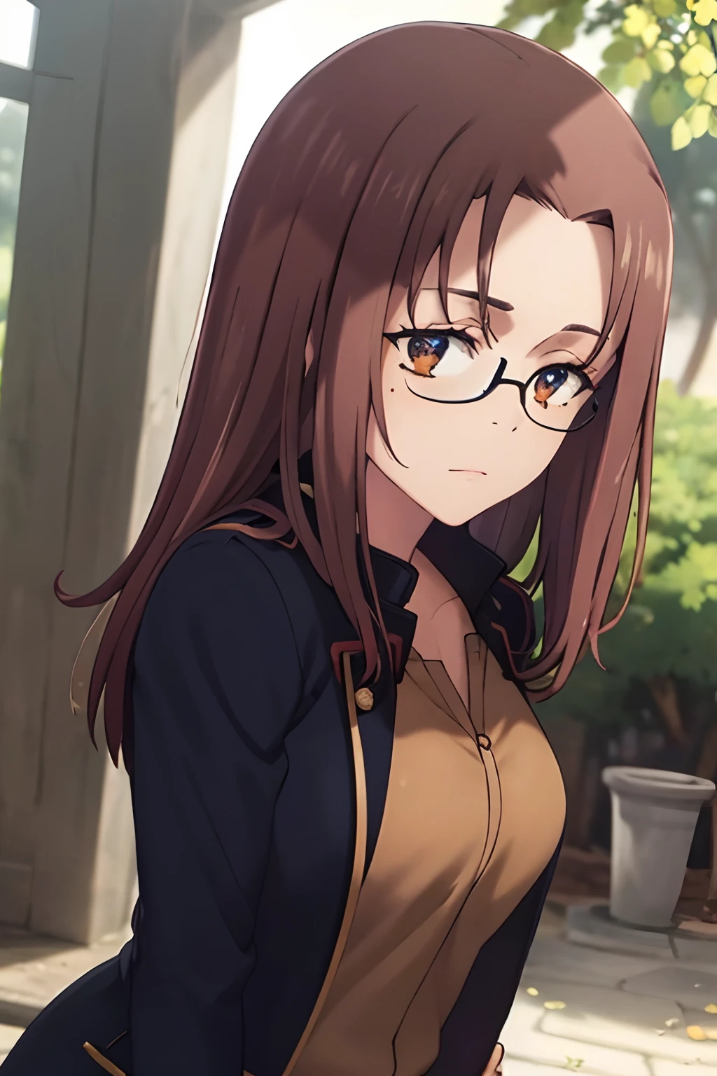 (masterpiece:1.2, best quality), (finely detailed beautiful eyes: 1.2), solo focus,   (extremely detailed CG unity 8k wallpaper, masterpiece, best quality, ultra-detailed, best shadow), (detailed background), (beautiful detailed face, beautiful detailed eyes),  1girl, shoko , black jacket, school uniform, black short skirt, black pantyhose, black leggings,gakuran,   High contrast, beautiful sexy woman, adult, (best illumination, an extremely delicate and beautiful),(simple backround, outdoors), looking at viewer,beautiful detailed glow, (adjusting eyewear:1.2), kimono, multicolor outfit,