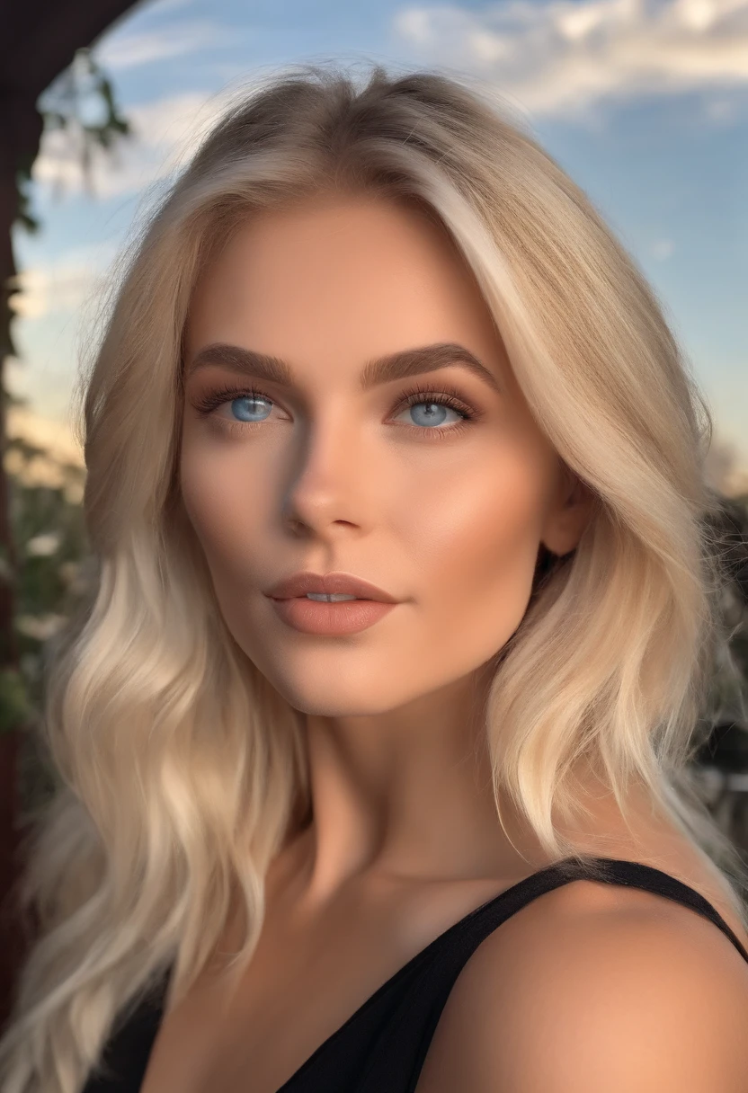 realistic white female instagram influencer, best quality, blonde, 1 girl, blue eyes.