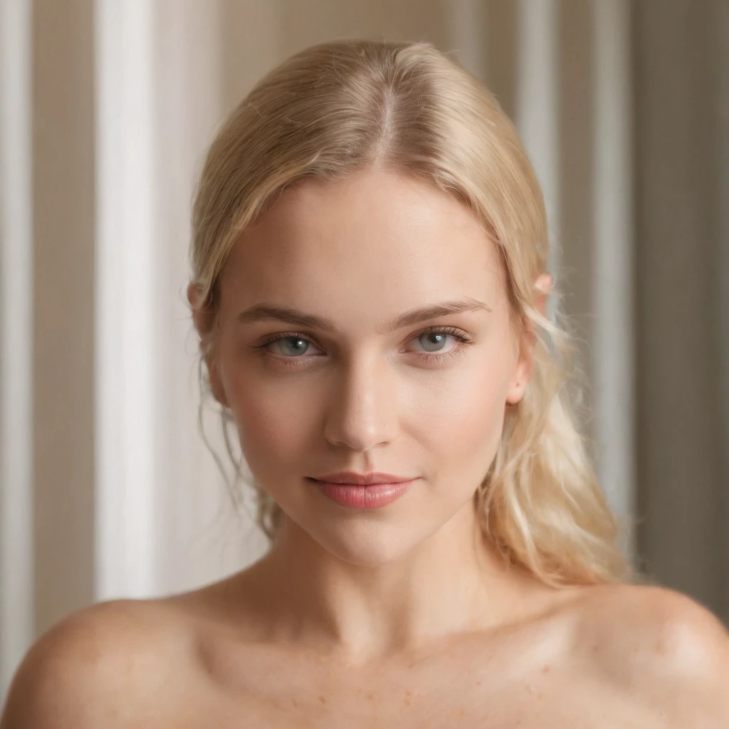 Una Masterpice fotorrealista Huge Tits Blond Woman desnuda en una ducha, sosteniendo un libro, cuerpo completo. cuerpo perfecto, Cara perfecta, sonriente, ojos verdes,