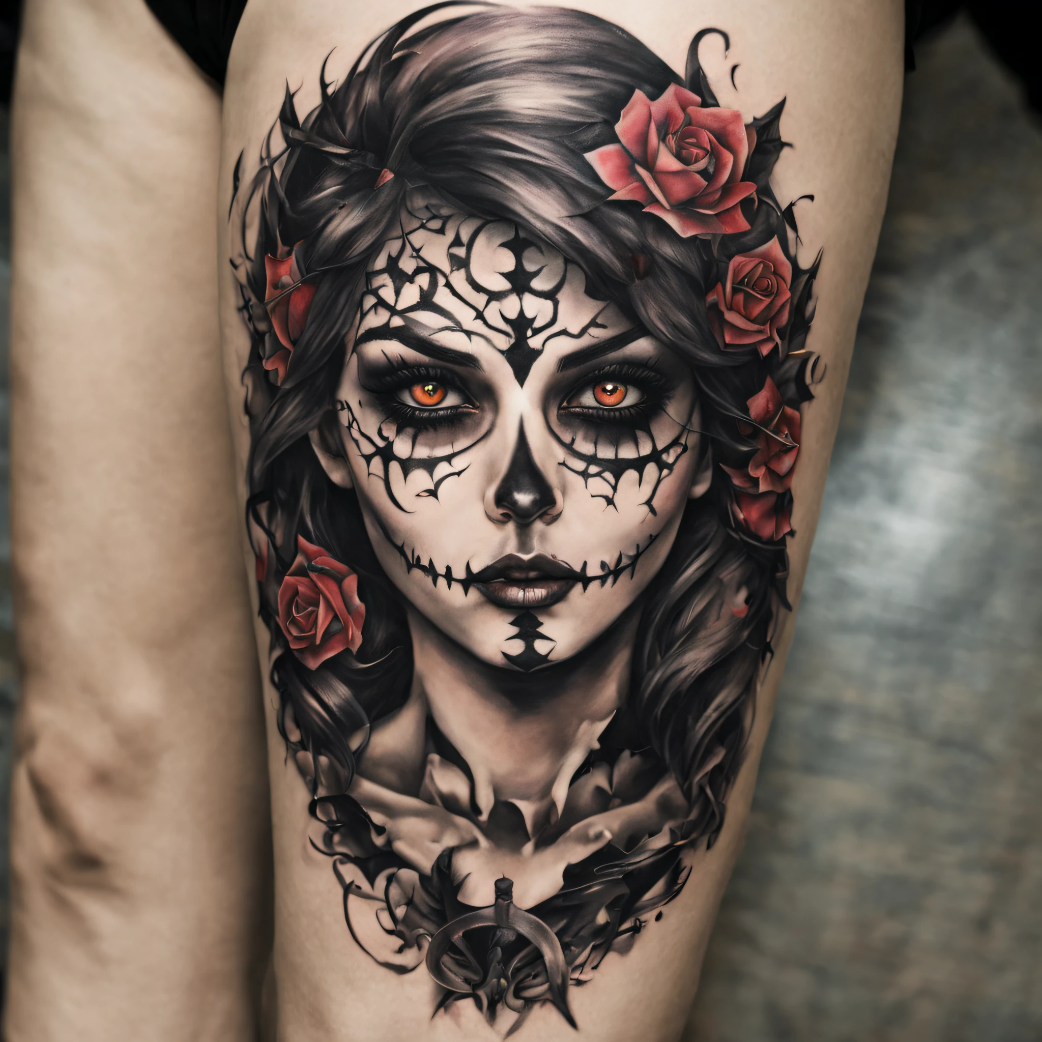 This visible tattoo can be interpreted in many ways. It can symbolize unexpected situations in life or two opposing aspects of our personality - sweet and malicious at the same time. Regardless of the interpretation, such a tattoo will definitely attract attention and will be an expression of your interest in Halloween and creativity in the field of body art.