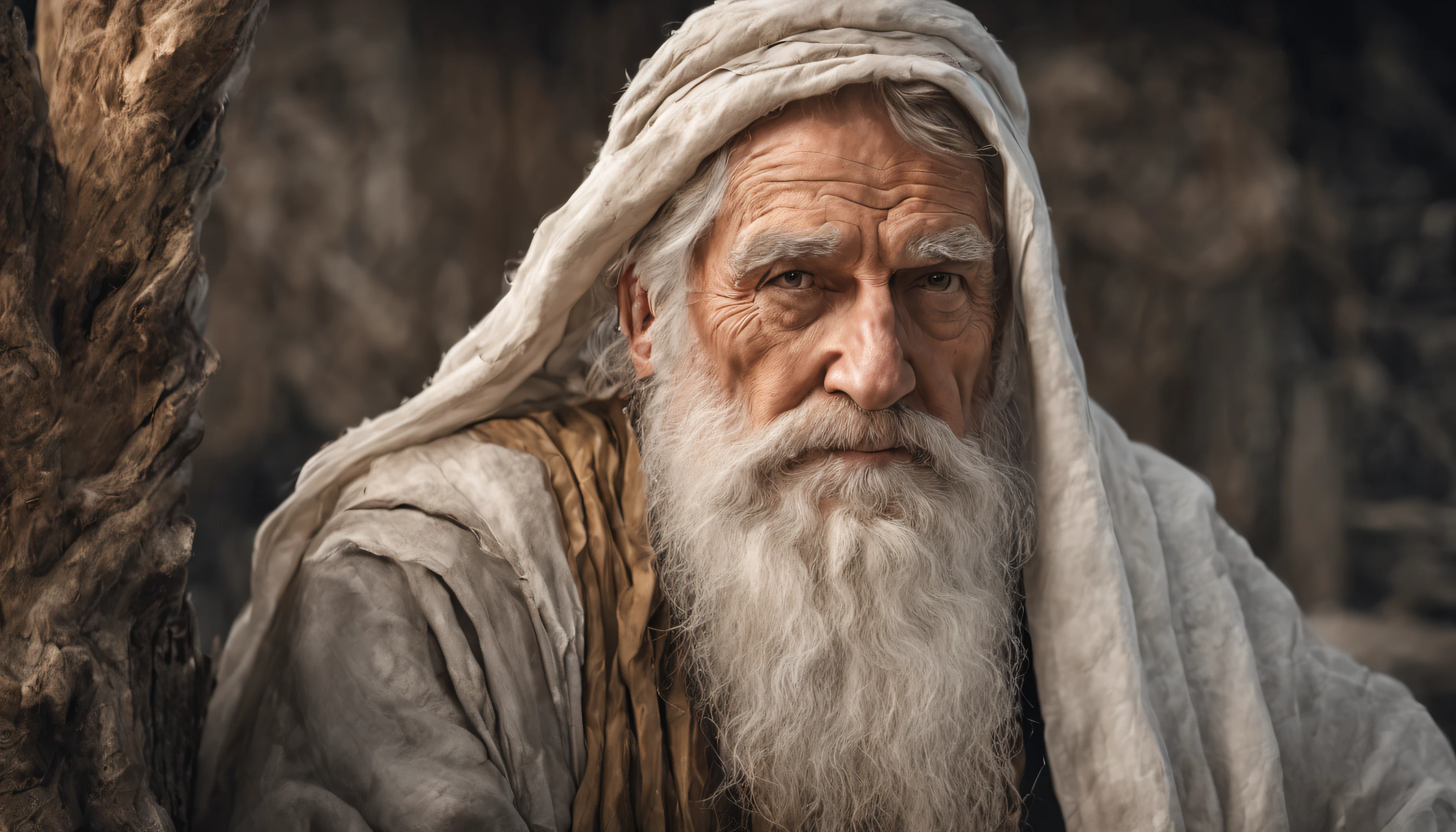 Old man, long white beard, prophet Methuselah, biblicalphotorealistic, 8k, super detail, accurate, best quality.