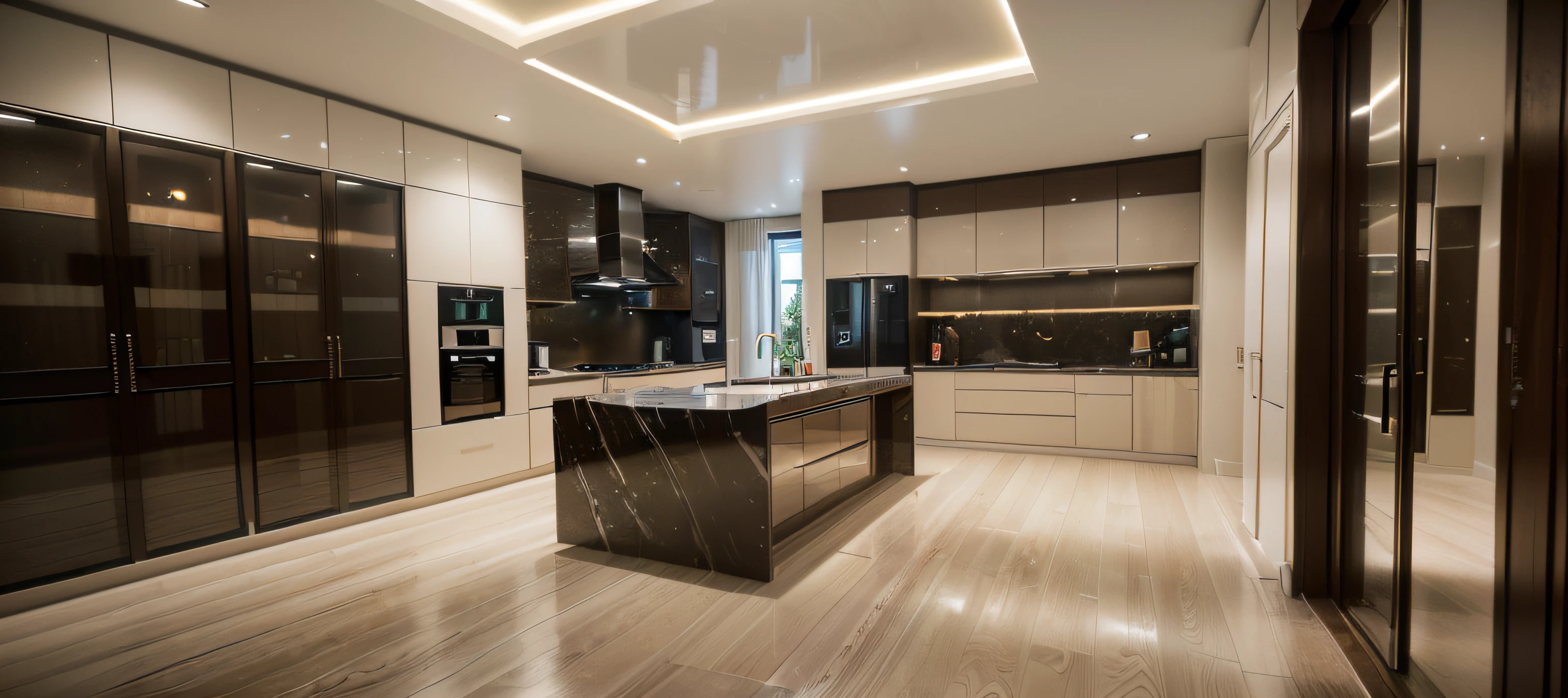 ((Masterpiece,best quality,8k uhd,dslr,soft lighting,high quality,hyper detail,film grain, Fujifilm XT3, UE 5 render 8k, super high resolution, supper detail:1.2,droste effect photography, macro photography, night light, cinematic lighting, interior design, glossy flooR)), KITCHEN