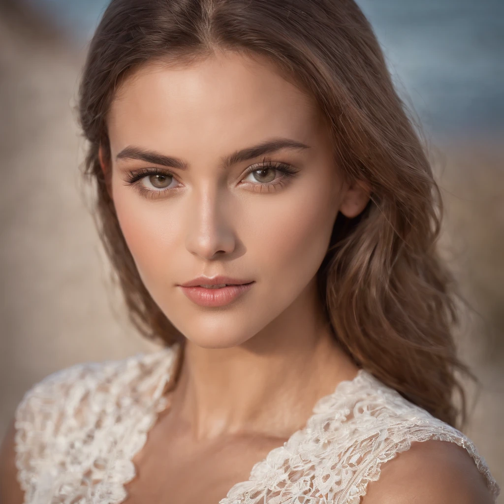 Sin ropa, tetas perfectas, perfecto bronceado, cabello largo y sedoso, arena blanca y suave, aguas cristalinas, cielo despejado, luz del sol brillante, sombras suaves, foco nítido, detalles ultrafinos, colores vivos, Estilo Retrato, Warm tonality, Soft studio lighting. (La mejor calidad, 4k, Altas Resoluciones, Ultra detallado, fotorrealista:1.2), HDR, UHD, Fine Art Photography, Escena de playa, Belleza impresionante.