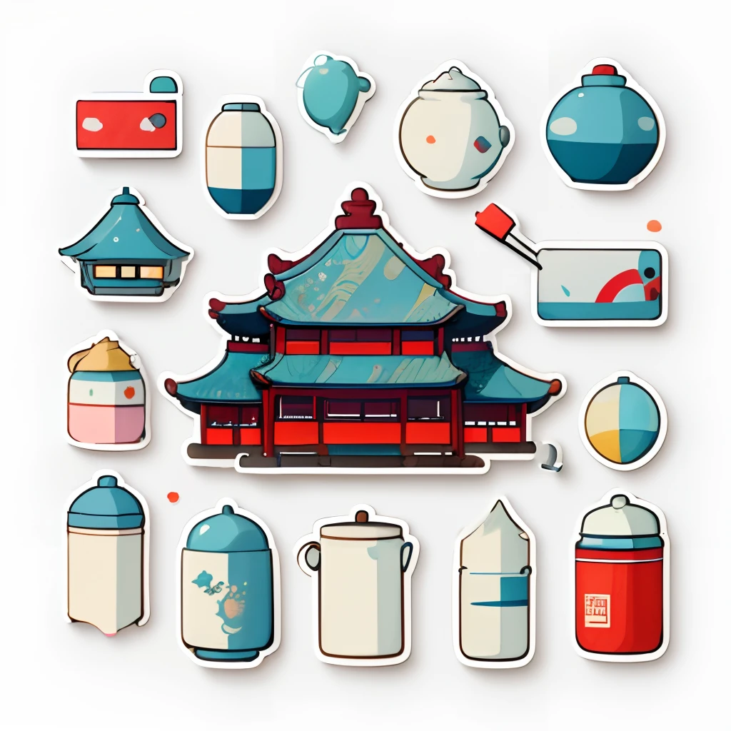1 sticker, (stickers, chinese rich building), watercolor, white background, simple background, minimal, tiny, pastel color, vector style, no gradient,