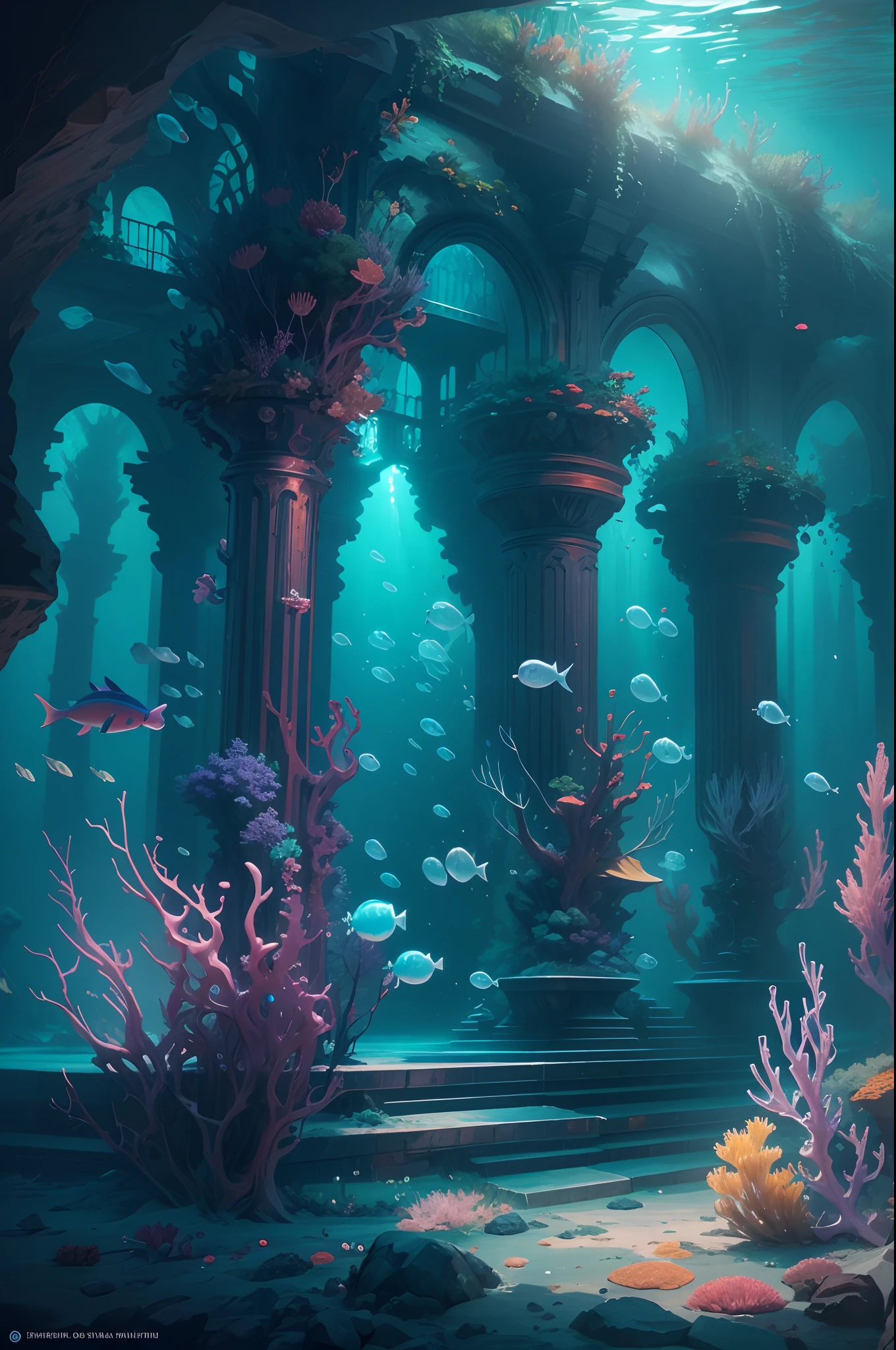 ModelShoot style, (Extremely detailed Cg Unity 8K wallpaper),((bubbly underwater scenery)),Futuristic underwater transparent ethereal ice sculpture palace,Futuristic underwater transparent ethereal ice sculpture palace,Beautiful underwater kingdom,Colorful tropical fish, Beautiful coral reef in the background,Vast and breathtaking scenery.Immerse yourself in the beautiful deep sea,Art germ, Broken glass, ((bubbly underwater scenery)),Deep sea concept art, inspired by Andreas Rocha, andreas rocha style, detailed fantasy digital art, 4k highly detailed digital art, Fantasy art Behance, Surreal deep-sea landscape, ❄️ Dream concept art, bussiere rutkowski andreas rocha, highly detailed fantasy art, Detailed digital 2D fantasy art