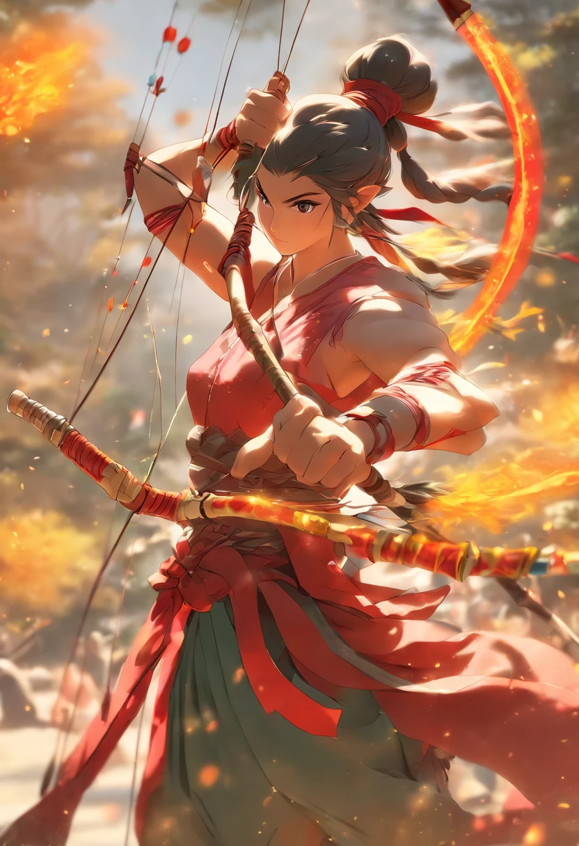 (((Houyi))) best quality, ultra-high resolution, 4K detailed CG, master piece,Houyi, Chinese archer,bow and arrow,Chinese clothing,Chinese mythology,sunlight, ((Archer)),Chinese painting style ,Shui mo Hua,Thangka style, ukiyo painting, aesthetic, centered on canvas