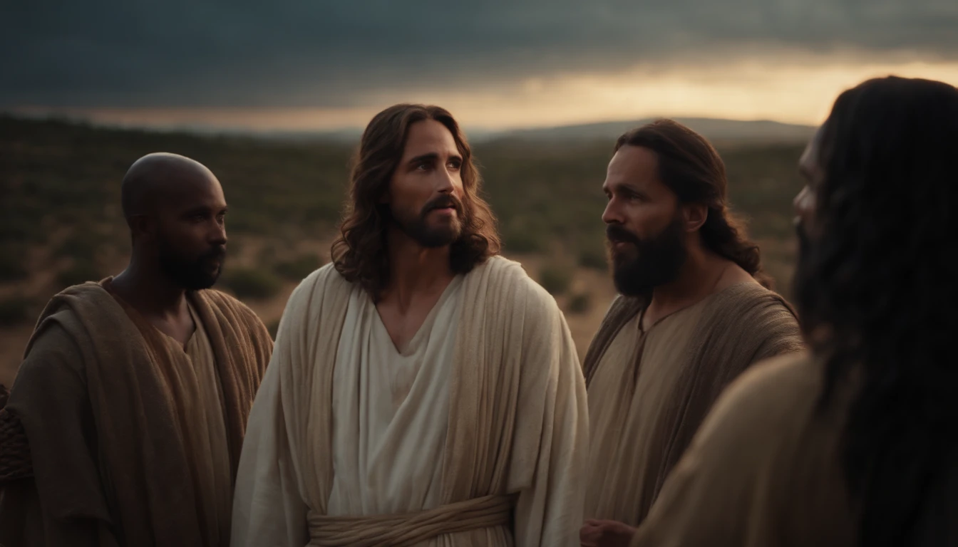 Jesus Christ Talking to Some Disciples , a noite, starly sky