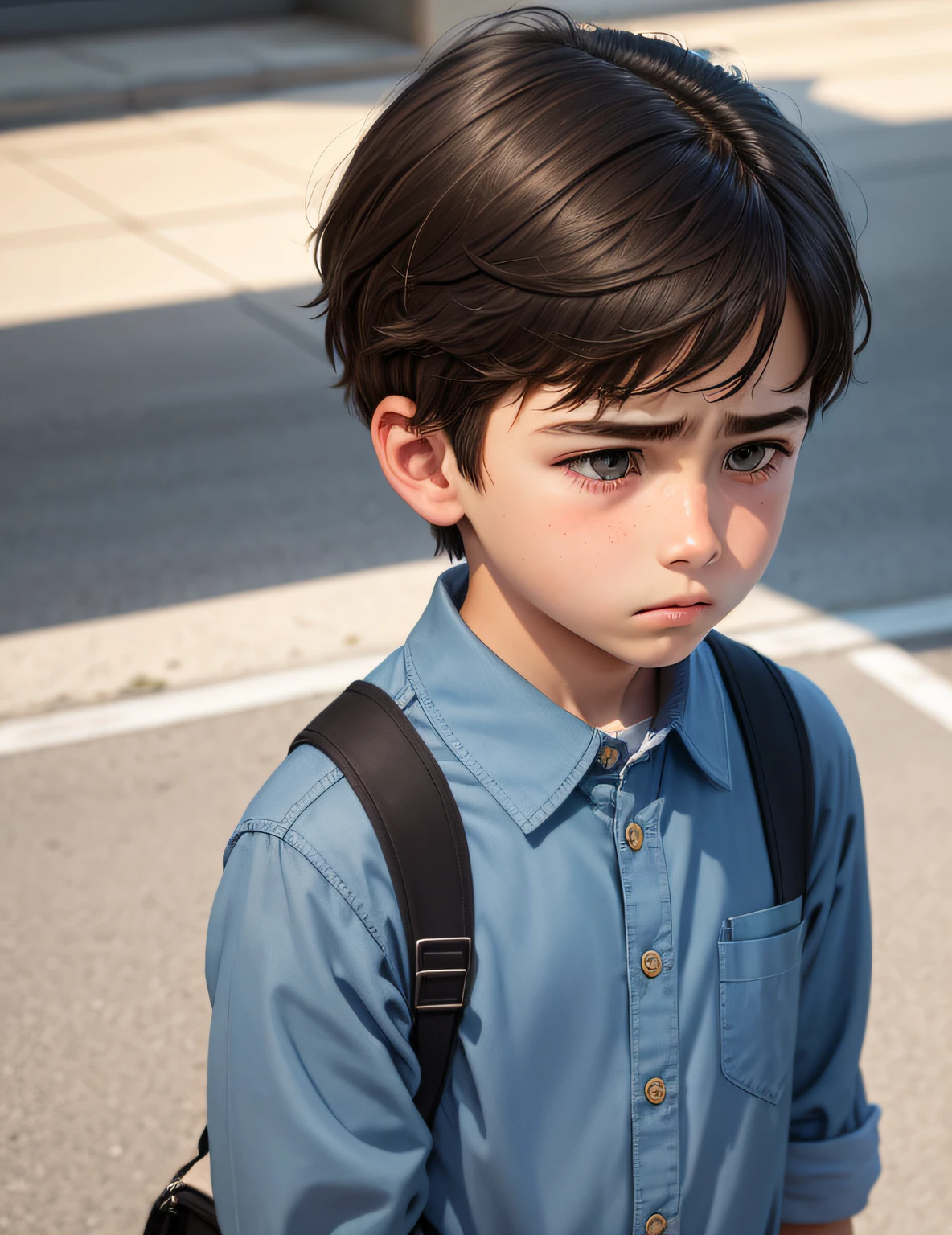 Creating Boy There is a young boy with a backpack on a street - SeaArt AI