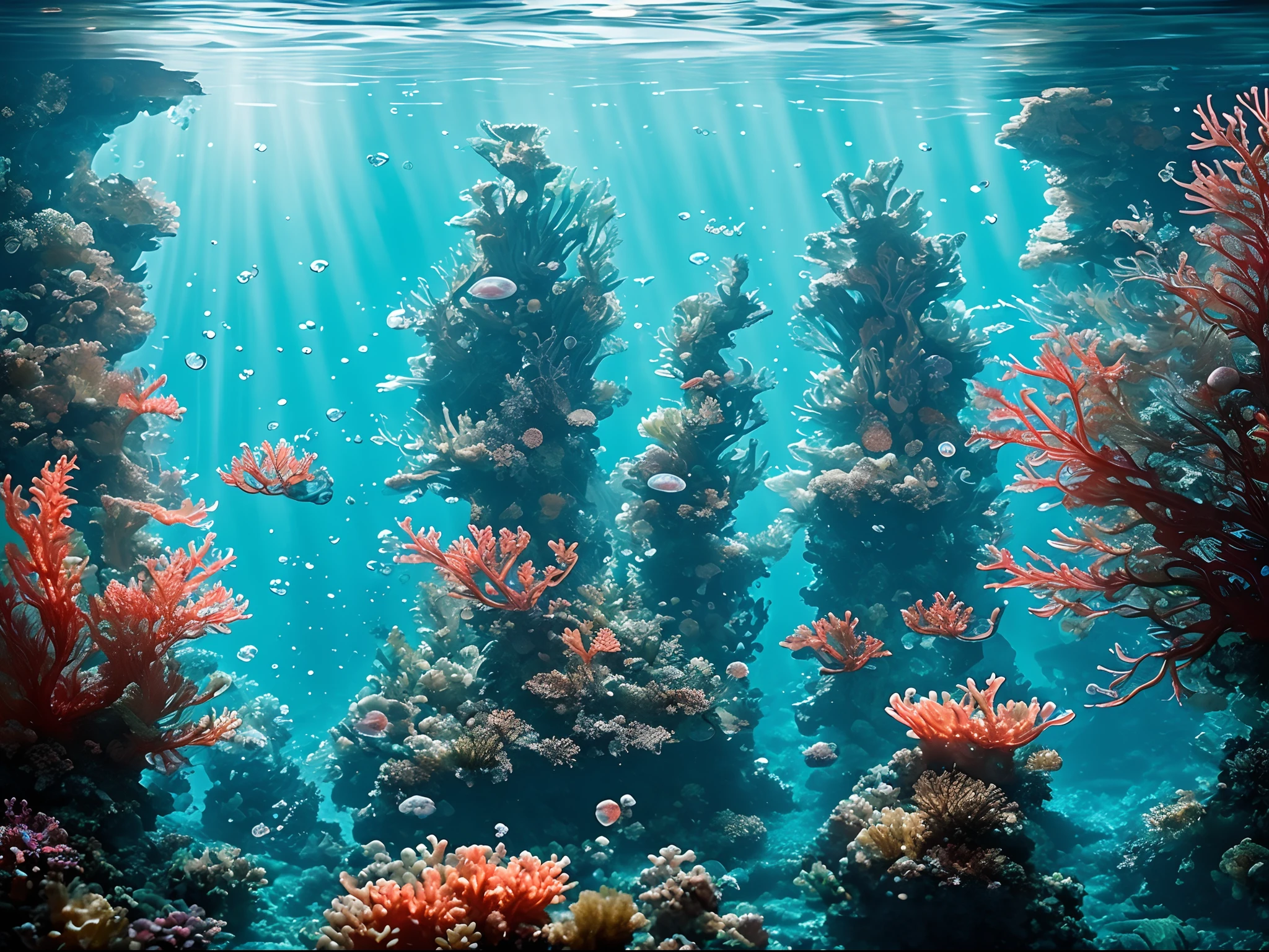(Masterpiece), (extremly intricate:1.3), (Realistic),((bubbly underwater scenery)),Many large underwater future translucent ice palaces，There are a lot of colorful tropical fish inside, Beautiful coral reef in the background，Futuristic underwater translucent ice palace, futuristic underwater metropolis, an underwater city, Underwater market, Colorful underwater creatures，light  leaks，depth of fields，Amazing scenery，deep sea cyberpunk, cyberpunk atlantis, Stylized urban fantasy artwork, underwater environment, , Dramatic, Award-Awarded, Cinematic lighting, Octane rendering Unreal Engine, volumetrics dtx, (filmgrain, 1.3), Art germ, Broken glass, ((bubbly underwater scenery)) ，Radiant light octane rendering is highly detailed