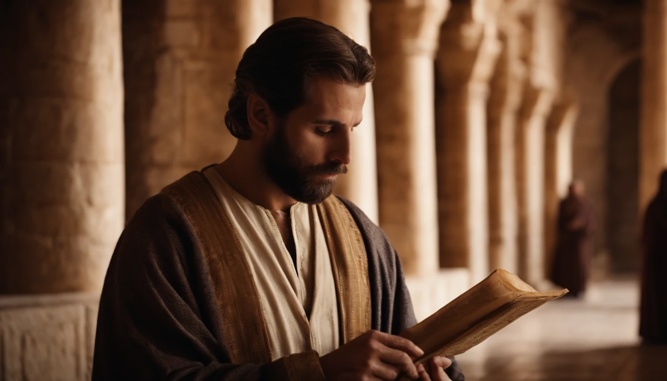 A man reading a scroll in the temple in Jerusalem, no reinado de herodes, New Testament Bible Passage