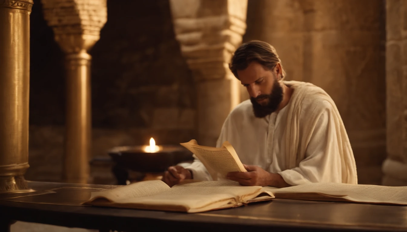 A man reading a scroll in the temple in Jerusalem, no reinado de herodes, New Testament Bible Passage
