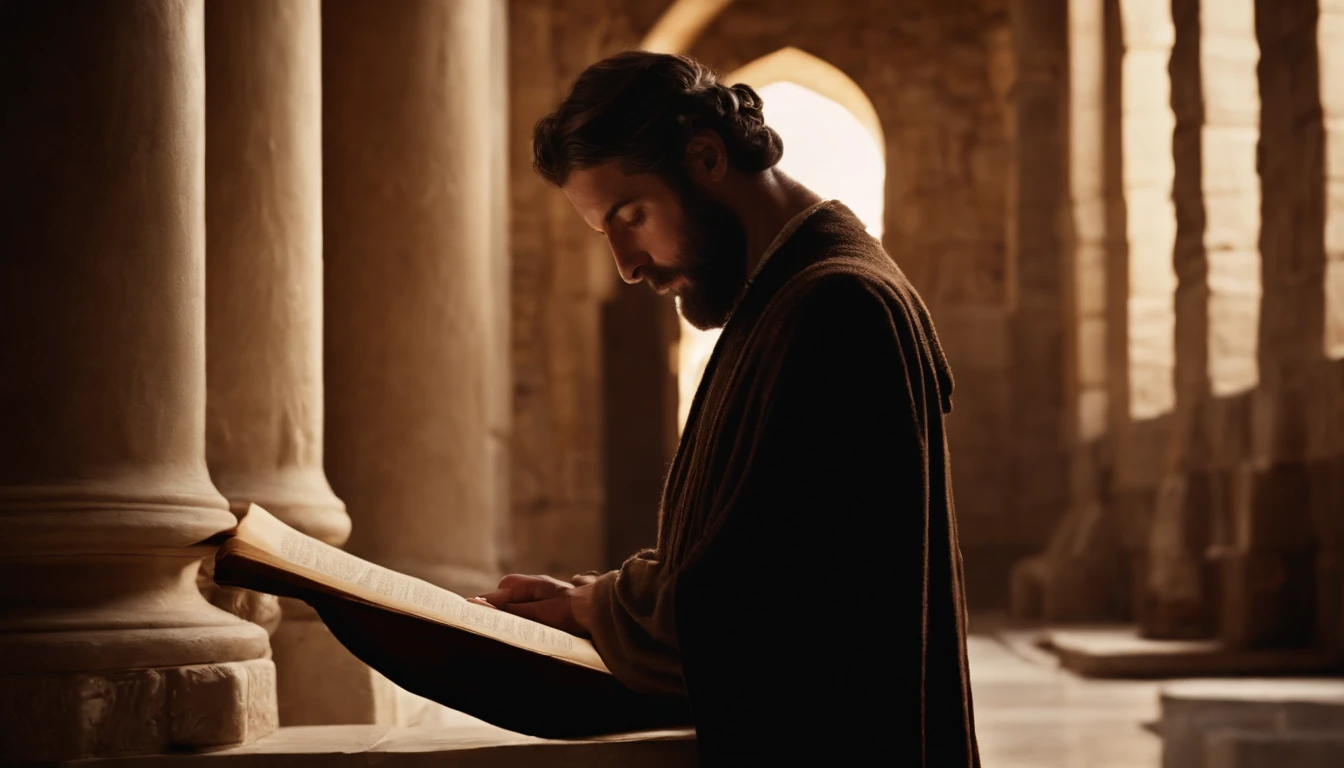 A man reading a scroll in the temple in Jerusalem, no reinado de herodes, New Testament Bible Passage