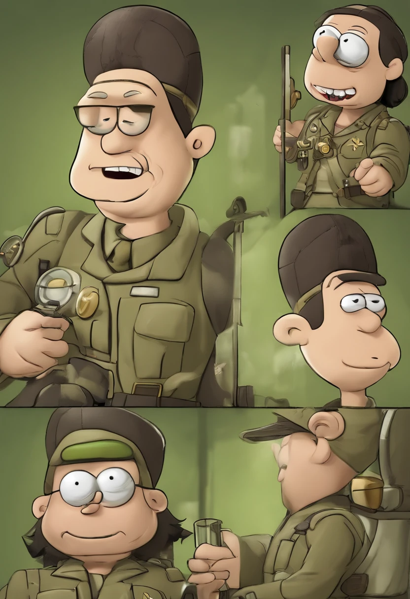 (melhor qualidade:1.2,ultra-detalhado,Realistic:1.37),desenho do personagem Beetle Bailey de Rick and Morty no estilo de arte do universo de Rick and Morty,alta resolução,profissional,retrato,anime,vivid colors,Physically-based rendering,detailed facial features,foco nítido,good-natured expression,cabelo estilizado,Fundo do Universo,portal dimensional,Humorous props,scientific fiction,studio lighting,Bokeh