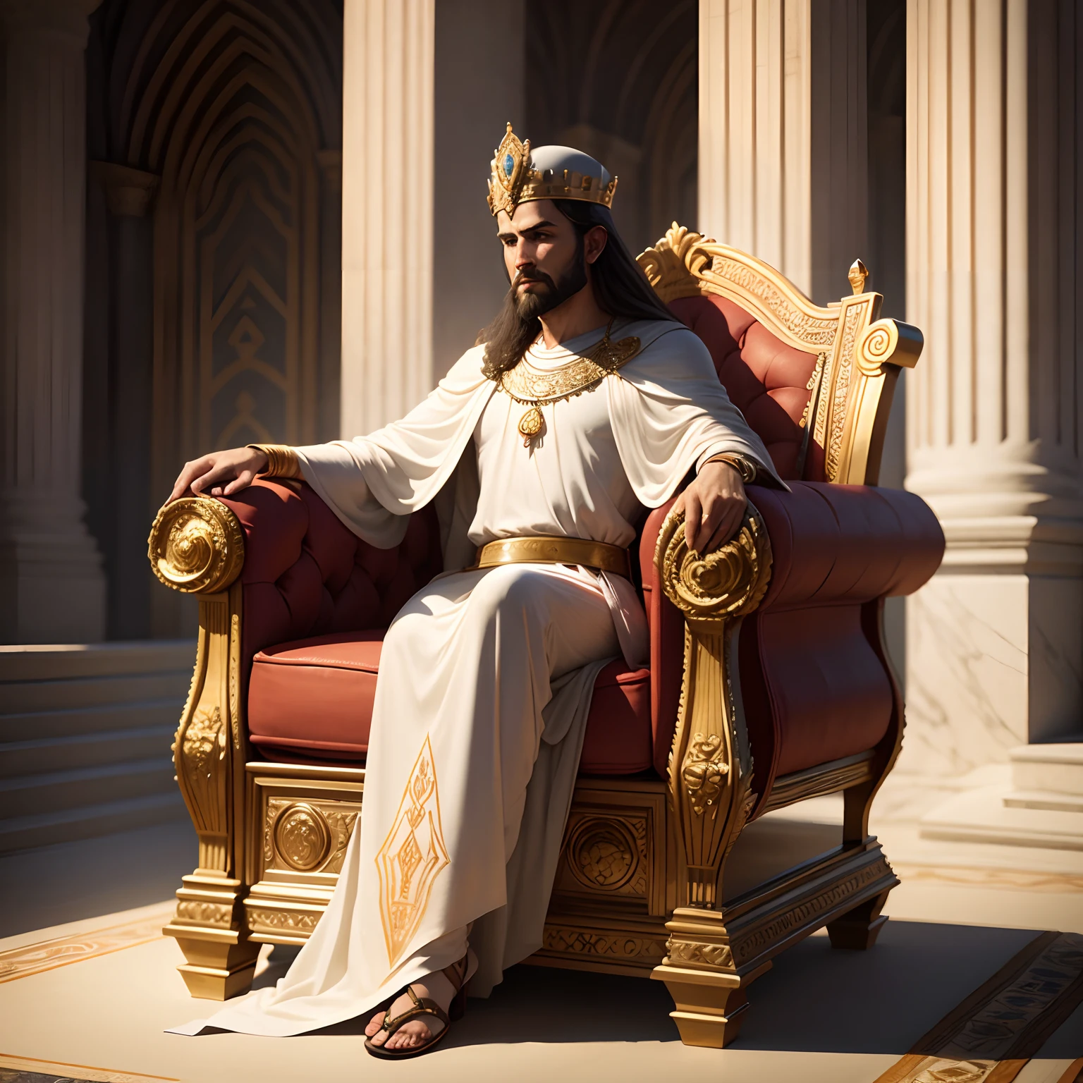 Arafed man in a white robe sitting on a gold throne - SeaArt AI