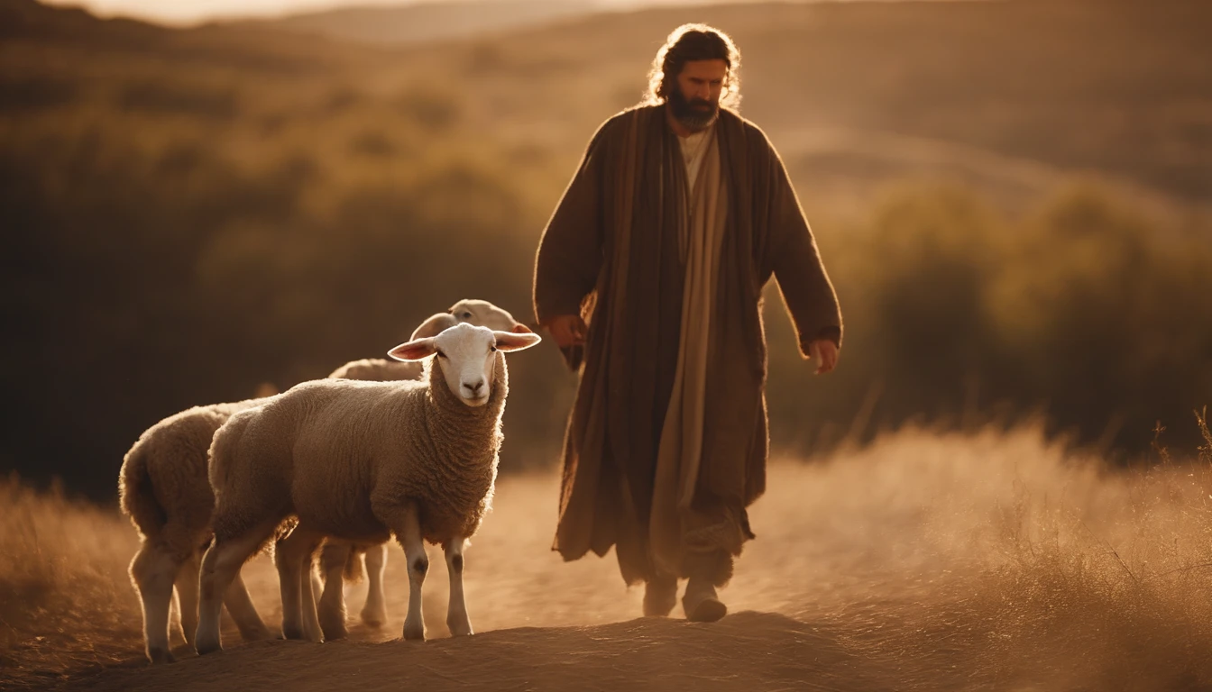 Jesus rescuing a sad sheep from the abyss