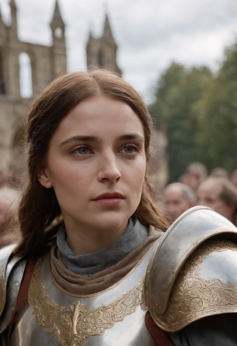 Joan of Arc as she was in her day in high definition, realismo, 4k, em uma cidade.