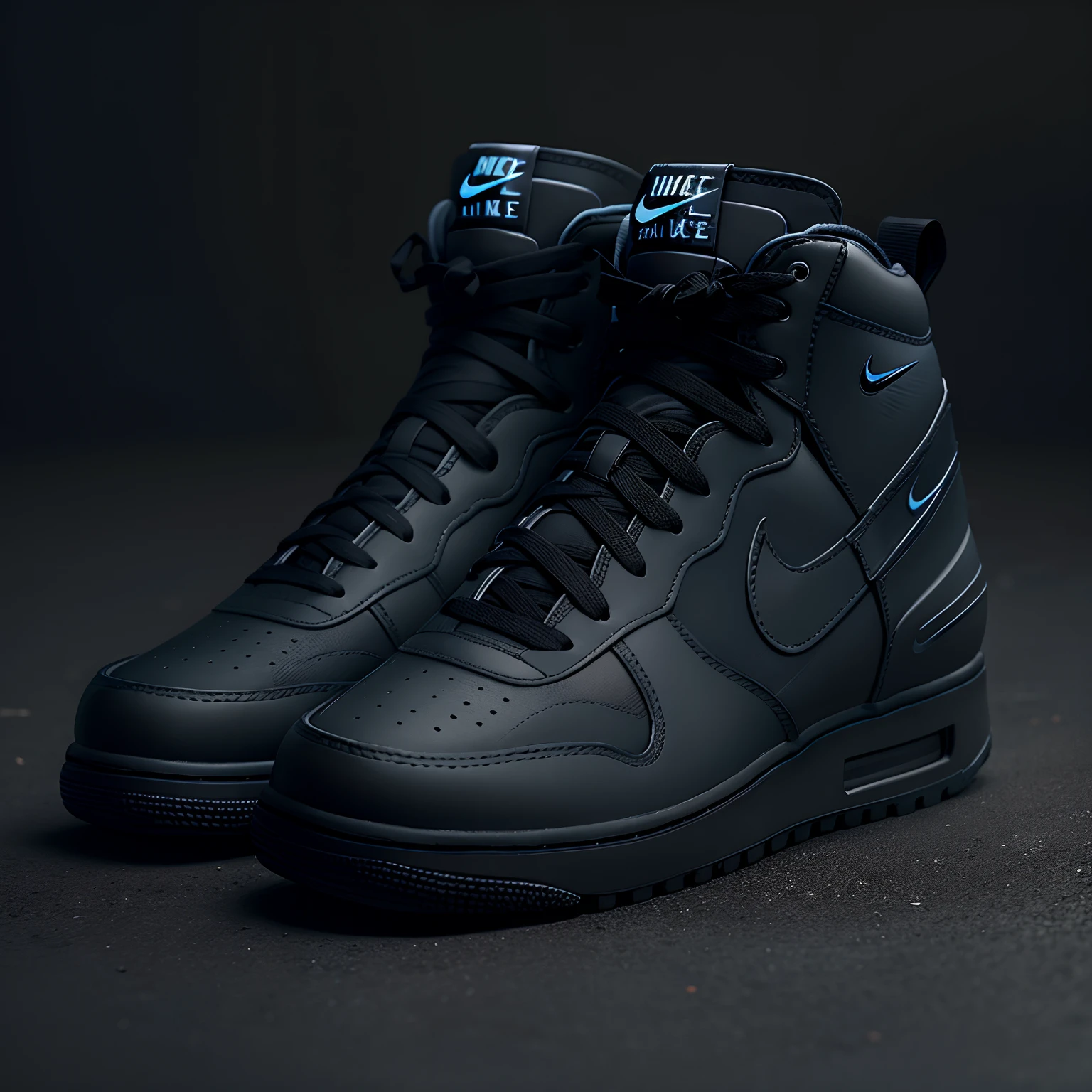 An ultra-realistic all-black Nike sneaker