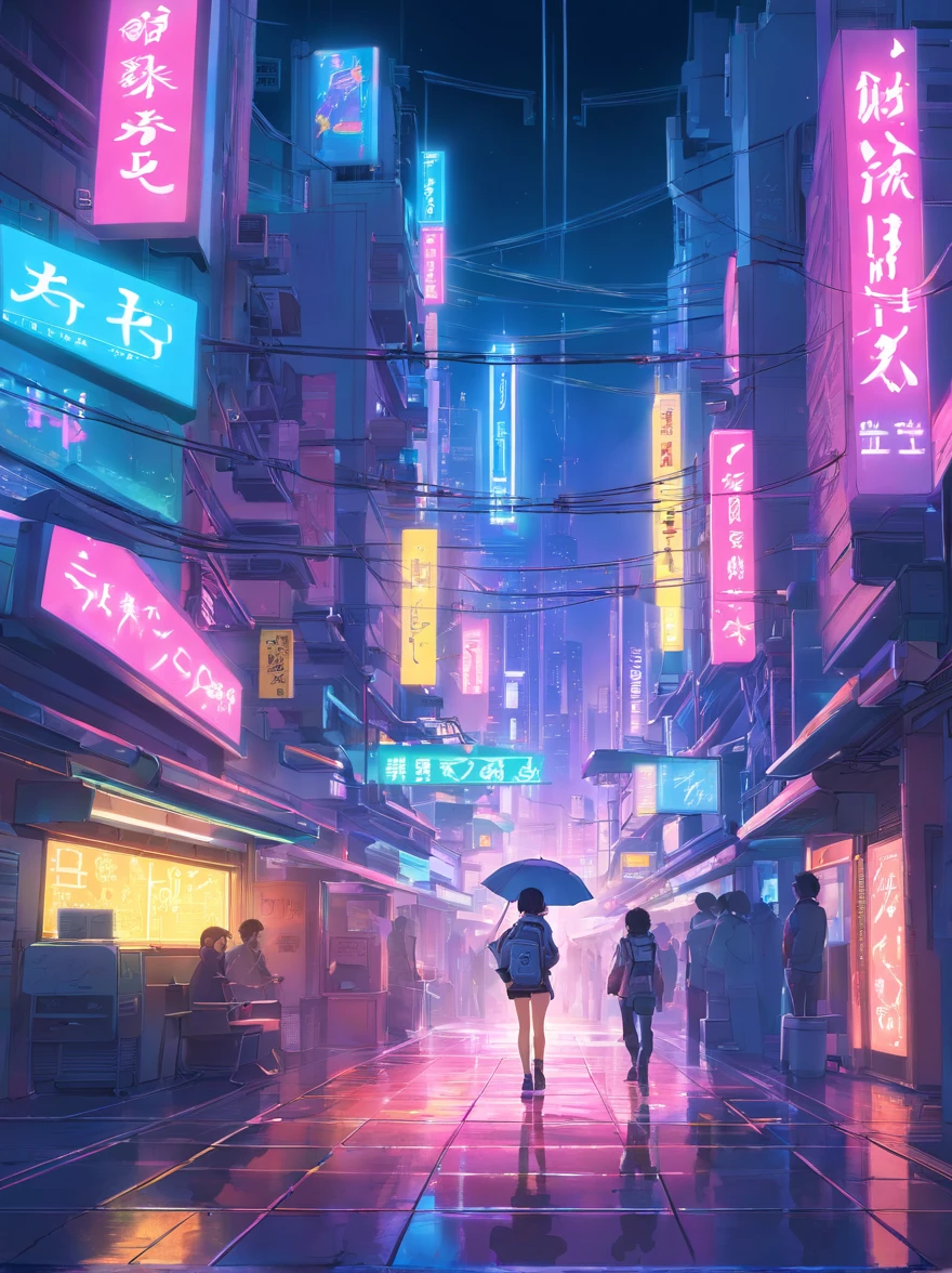 "Cyberpunk-inspired immersion, World of Neon Lights, Be mesmerized by the surreal sights of the planets that dominate the skies, Full of captivating digital artistry."