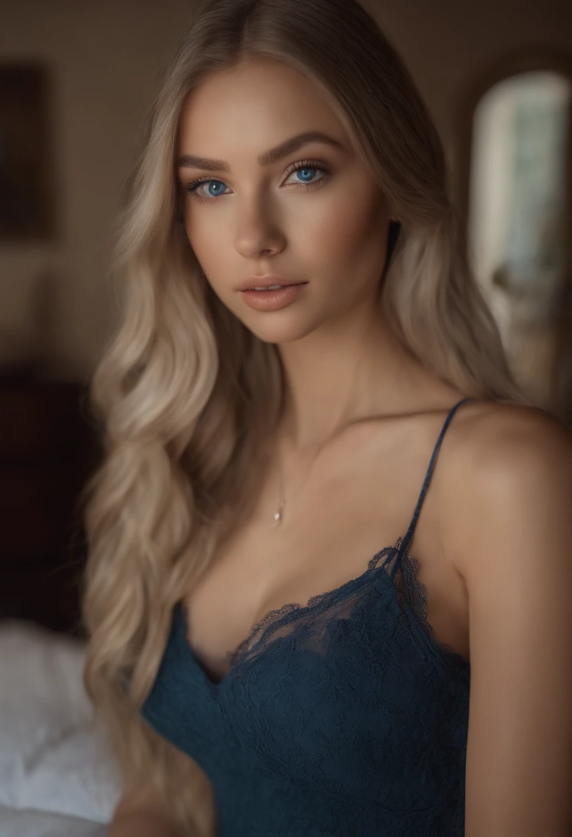 arafed woman fully , sexy girl with blue eyes, ultra realistic, meticulously detailed, portrait sophie mudd, blonde hair and large eyes, selfie of a young woman, bedroom eyes, violet myers, without makeup, natural makeup, looking directly at the camera, face with artgram, subtle makeup, stunning full body shot standing in venice, italy. Large hips, very large bust, wearing a blue bikini, bright