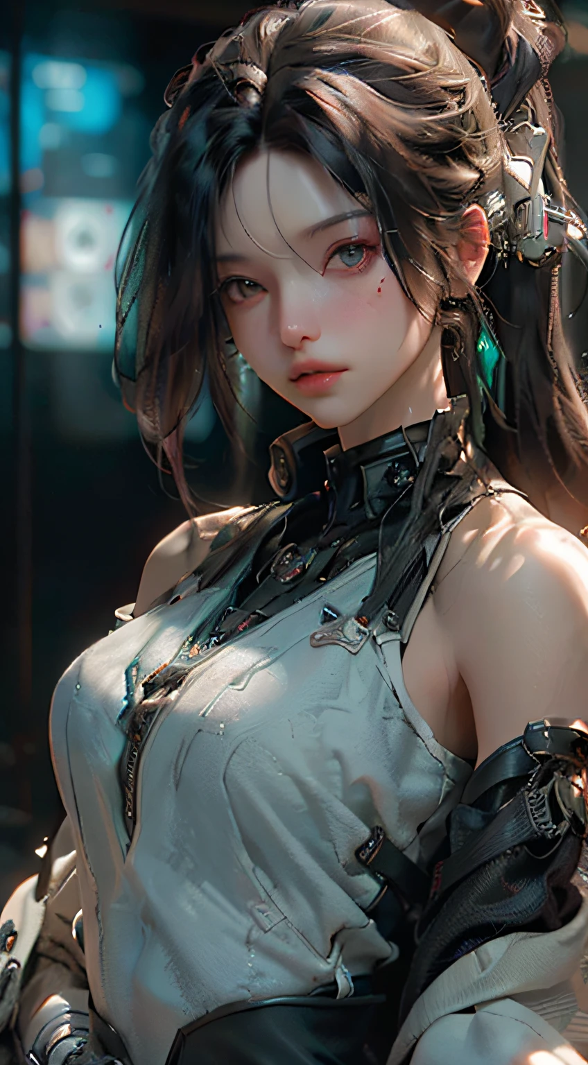 ((Best quality)), ((masterpiece)), (detailed:1.4), 3D, an image of a beautiful cyberpunk female,HDR (High Dynamic Range),Ray Tracing,NVIDIA RTX,Super-Resolution,Unreal 5,Subsurface scattering,PBR Texturing,Post-processing,Anisotropic Filtering,Depth-of-field,Maximum clarity and sharpness,Multi-layered textures,Albedo and Specular maps,Surface shading,Accurate simulation of light-material interaction,Perfect proportions,Octane Render,Two-tone lighting,Wide aperture,Low ISO,White balance,Rule of thirds,8K RAW,