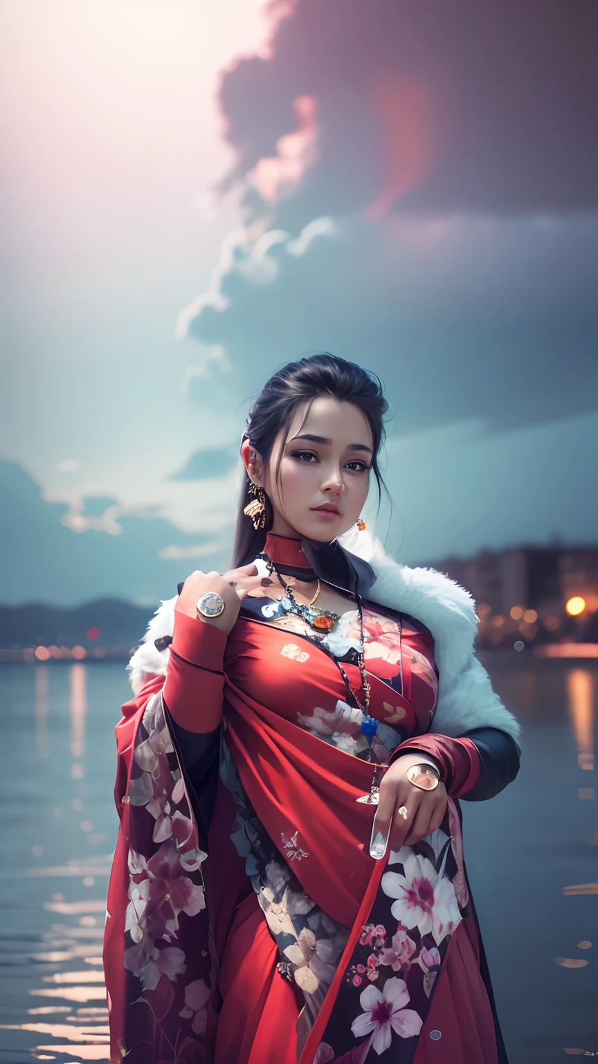 best quality, masterpiece, high definition, 1 girl, long dress, hair ornament, necklace, jewelry, beautiful face, on body, Tyndall effect, photorealistic, dark studio, rim lighting, two-tone lighting (high skin detail: 1.2), 8k uhd, DSLR camera, soft lighting, high quality, surround lighting, candid, photography, high definition, 4k, 8k, bokeh