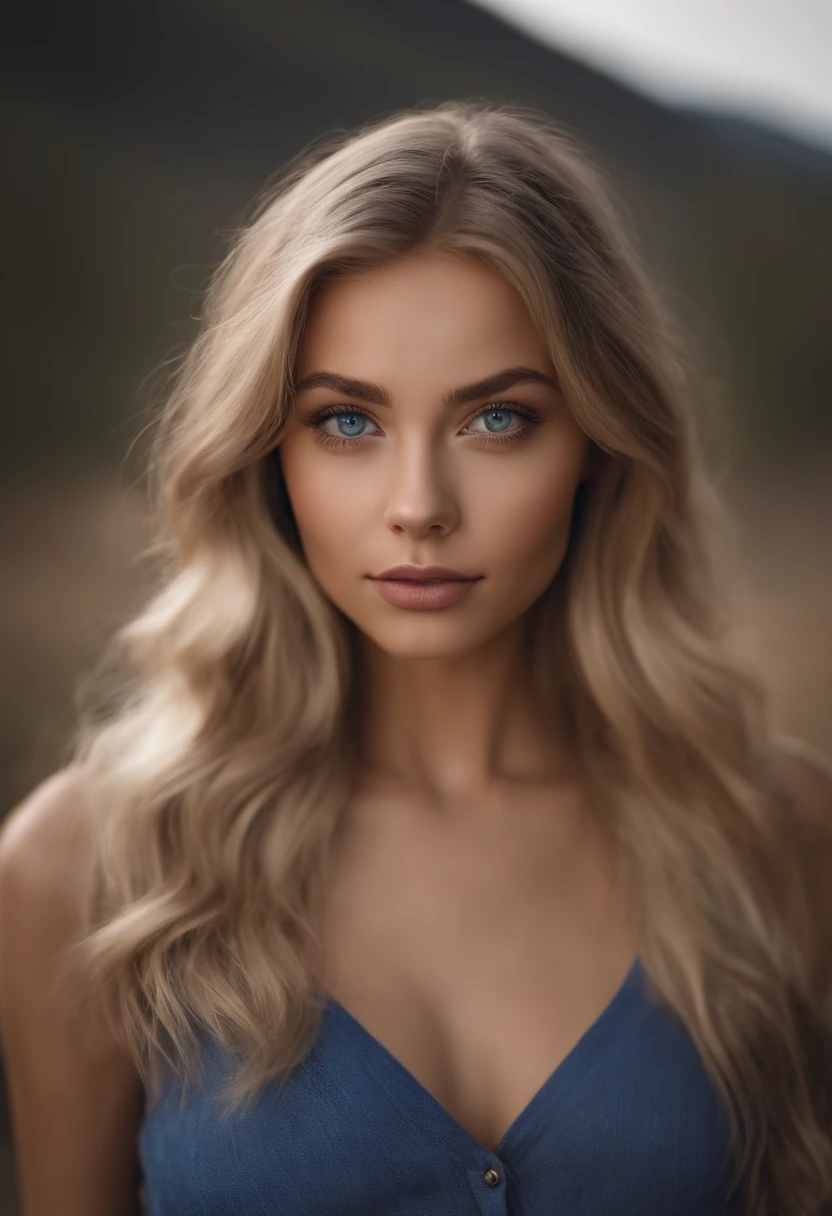 arafed woman fully , sexy girl with blue eyes, ultra realistic, meticulously detailed, portrait sophie mudd, blonde hair and large eyes, selfie of a young woman, Yard eyes, violet myers, without makeup, natural makeup, looking directly at the camera, face with artgram, subtle makeup, stunning full body shot kneeling on bed, in Yard, large size bust