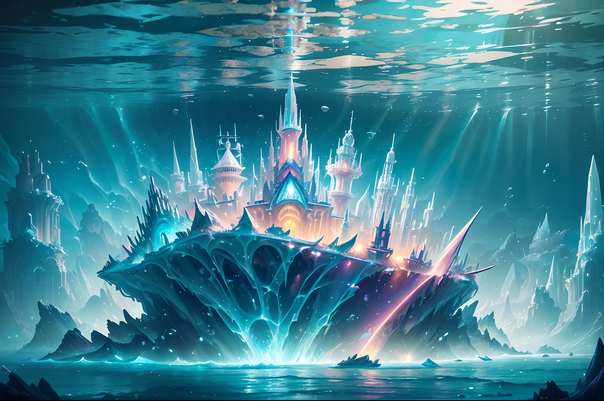 ((Need)), ((tmasterpiece)), (A detailed))，marvel universe，Translucent underwater ice palace，Colorful Atlantis City，Colorful underwater kingdom，Futuristic underwater city，Futuristic technology，Alien technology，Colorful magical sea creatures，marvel universe，Future cyberpunk，Surreal dreams，Surrealist art fantasy style，Epic digital fantasy art style，Art germ, Broken glass, ((bubbly underwater scenery)) ，Radiant light octane rendering is highly detailed