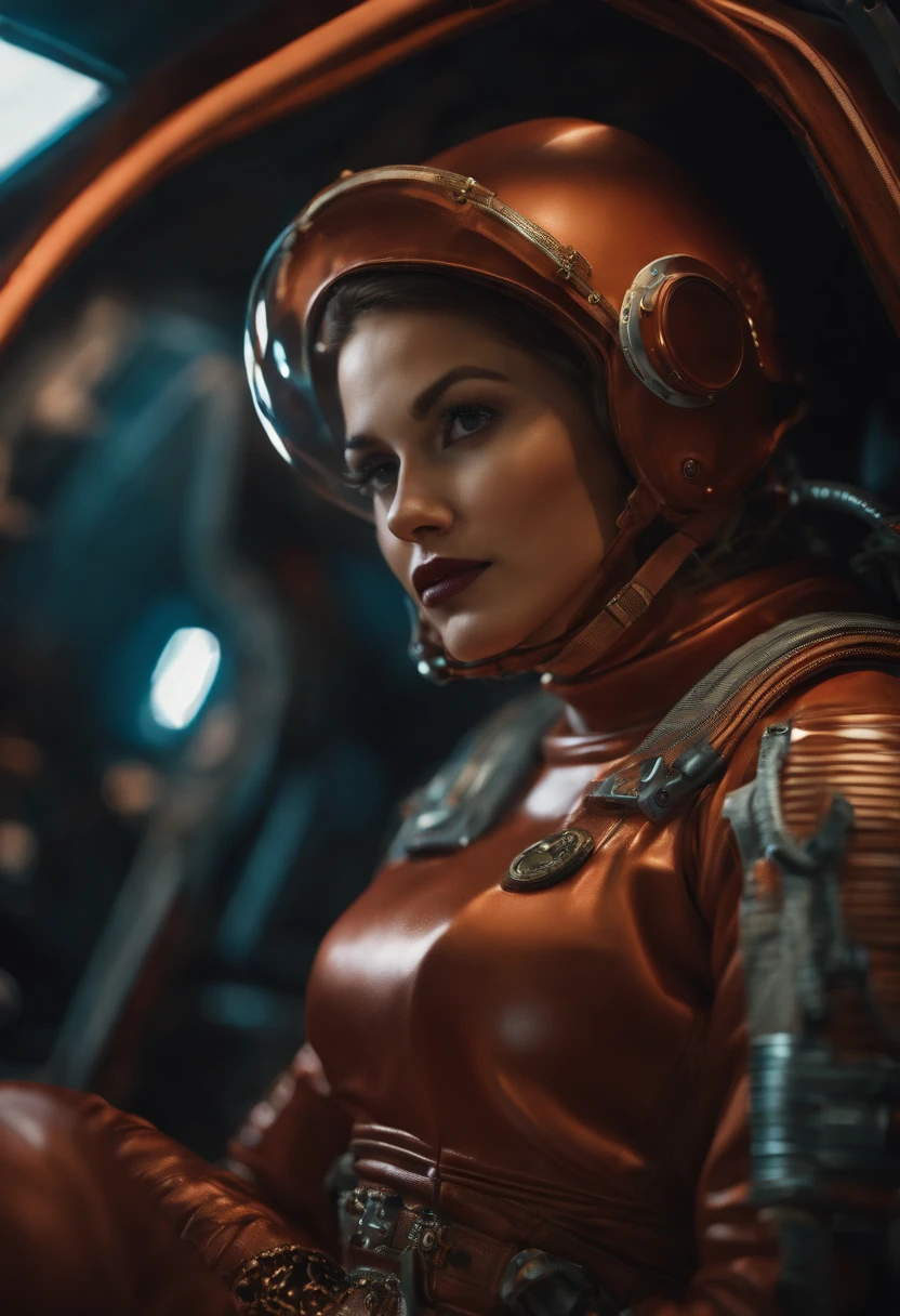 (best quality, master part),1girl, sexy woman an Soviet cosmonaut, sexy body, thigh clothes, ornate, dynamic, particulate, rich colors, intricate, elegant, highly detailed, fashion magazine, smooth, sharp focus, 8 k, octane render