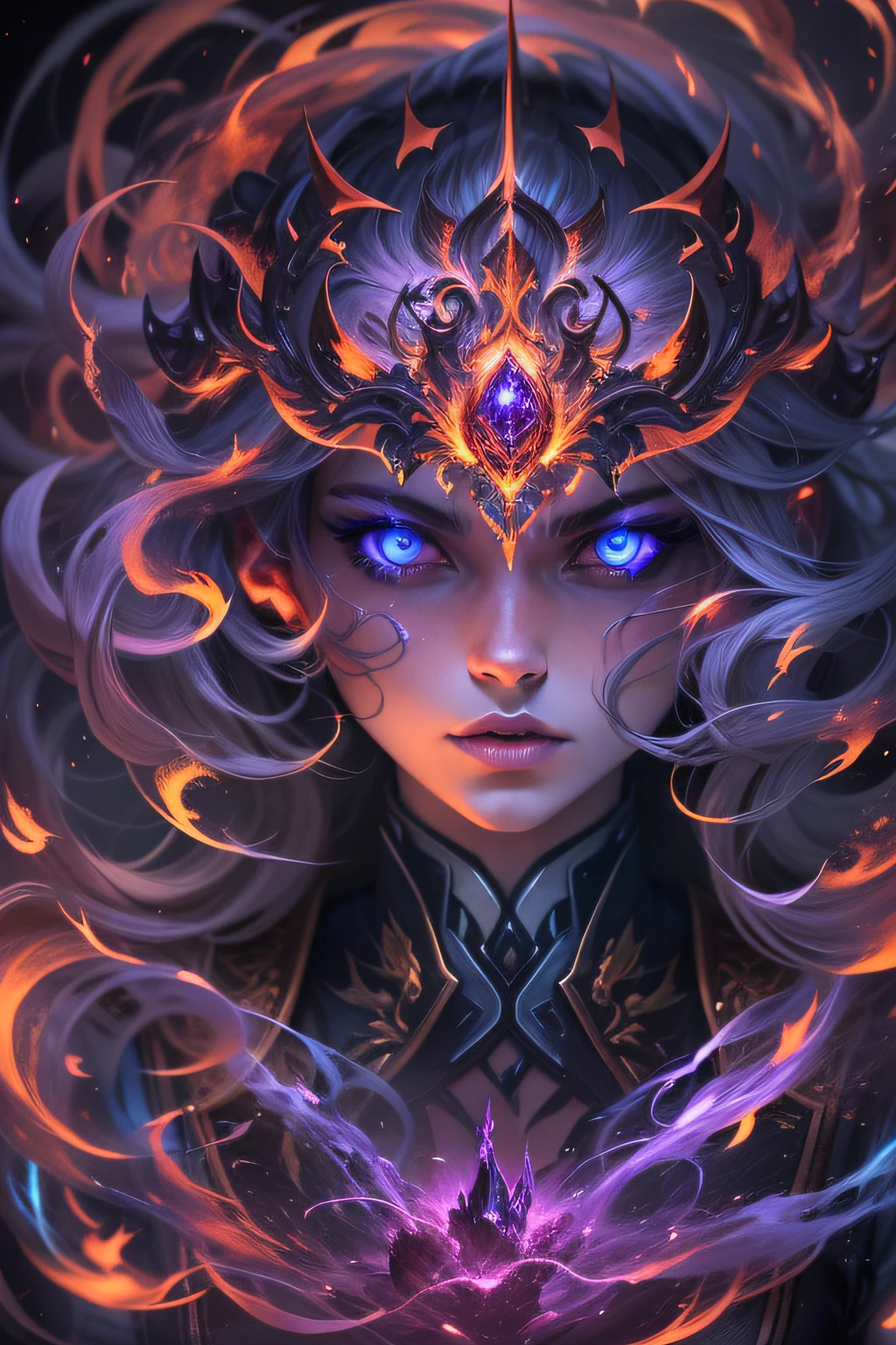 "Aura Overlord - create a mesmerizing artwork with a stunning aura, dark and mysterious, showcasing immense power and authority. Combine elements of fantasy and sci-fi, with intricate details, vibrant colors, and dynamic lighting effects. Depict a powerful character with glowing eyes, surrounded by swirling energy. Experiment with different perspectives and camera angles to capture the grandeur of their presence. Let your imagination run wild and unleash the captivating essence of the Aura Overlord."