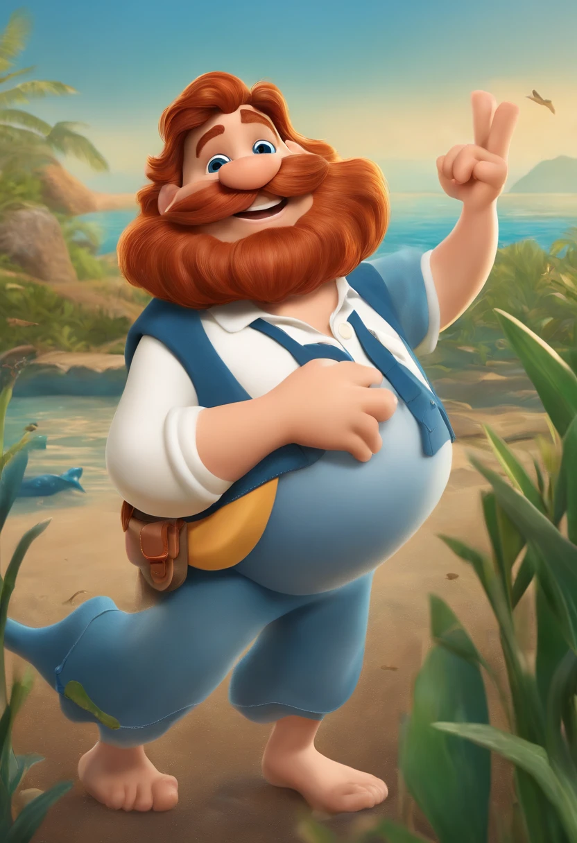 qualidade de imagem do filme,bigode, style of disney animation,Disney animated films,A fat uncle swims in the sea with a koi in his arms,cabelo curto e detalhado,Denim suspenders,Bare feet,profundidade de campos,Luz alta,luz real,Traching de raias,oc renderizado,hyper-realistic,melhor qualidade,8k,Obras de mestres,super-fino,pelos pubianos detalhados,anatomia correta,sharp focus on eyes,Bokeh,Facial features are carefully described,Close-up