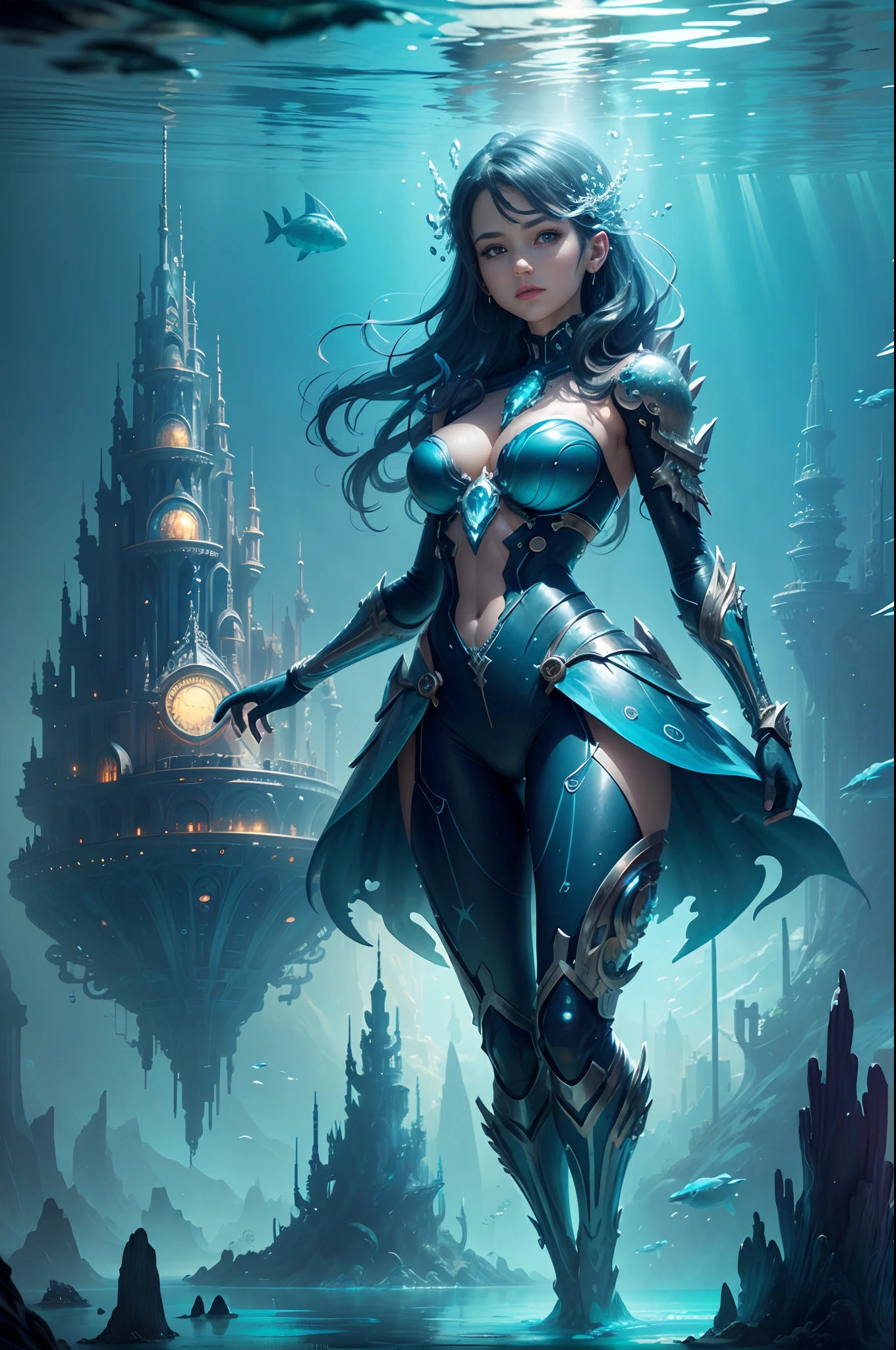 ((Need)), ((tmasterpiece)), (A detailed))，marvel universe，Beautiful city of Atlantis，Colorful underwater kingdom，Futuristic underwater city，Futuristic technology，Alien technology，Amazing sea creatures，Future cyberpunk，Surreal dreams，Surrealist art fantasy style，Epic digital fantasy art style，Art germ, Broken glass, ((bubbly underwater scenery)) Radiant light octane rendering is highly detailed