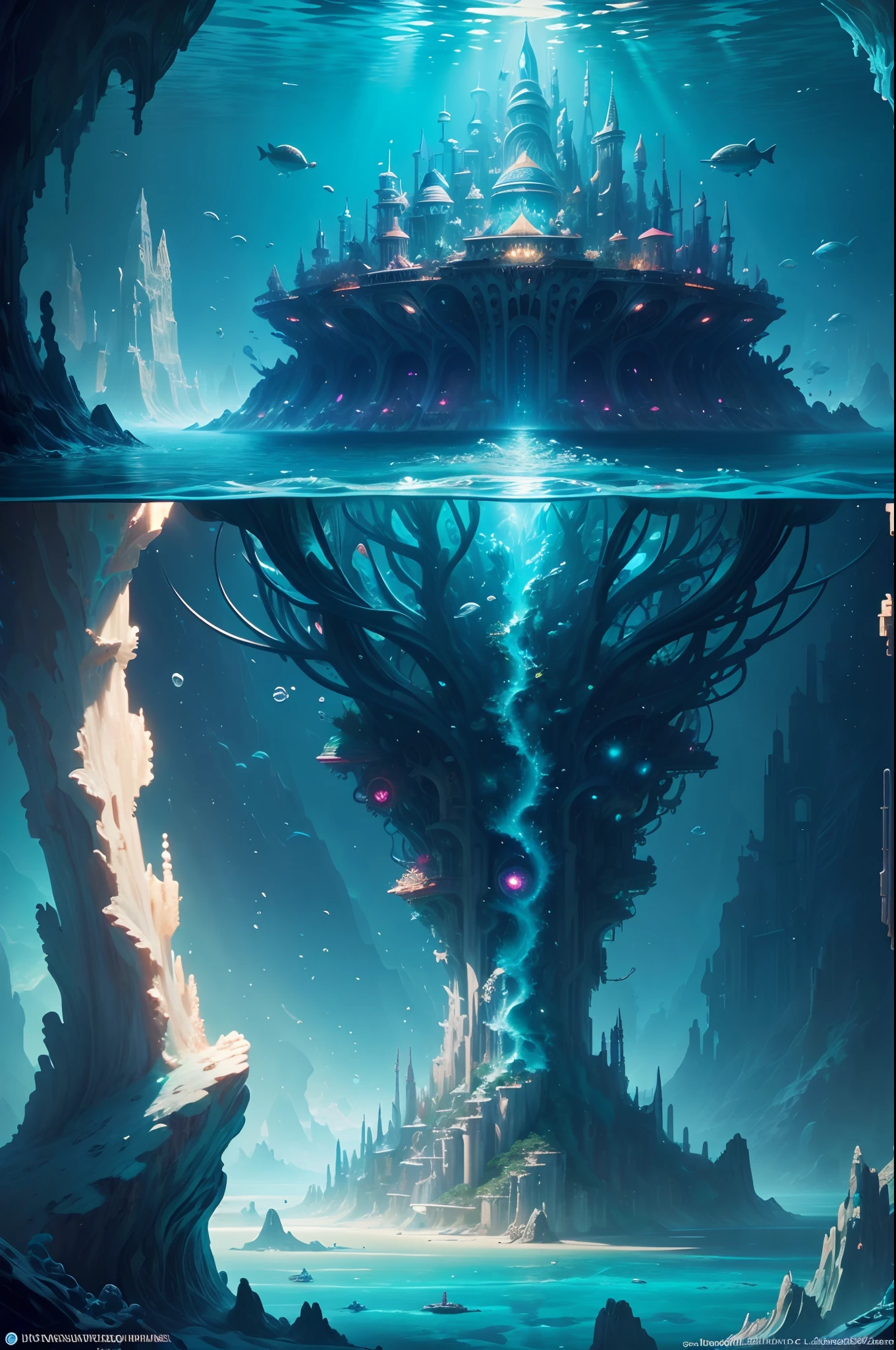 ((Need)), ((tmasterpiece)), (A detailed))，marvel universe，Beautiful city of Atlantis，Colorful underwater kingdom，Futuristic underwater city，Futuristic technology，Alien technology，Amazing sea creatures，Future cyberpunk，Surreal dreams，Surrealist art fantasy style，Epic digital fantasy art style，Art germ, Broken glass, ((bubbly underwater scenery)) Radiant light octane rendering is highly detailed