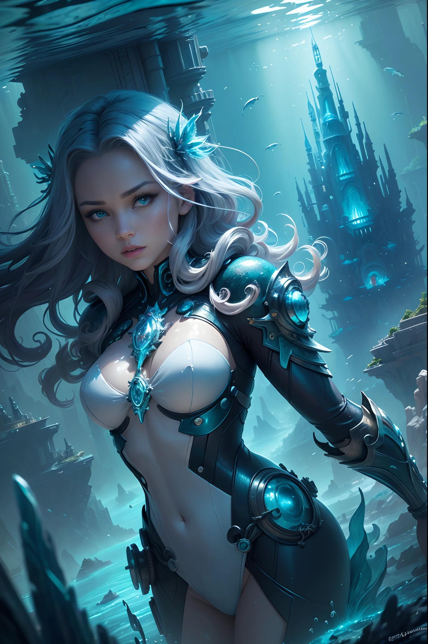 ((Need)), ((tmasterpiece)), (A detailed)),marvel universe,Beautiful city of Atlantis,Colorful underwater kingdom,Futuristic underwater city,Futuristic technology,Alien technology,Amazing sea creatures,Future cyberpunk,Surreal dreams,Surrealist art fantasy style,Epic digital fantasy art style,Art germ, Broken glass, ((bubbly underwater scenery)) Radiant light octane rendering is highly detailed