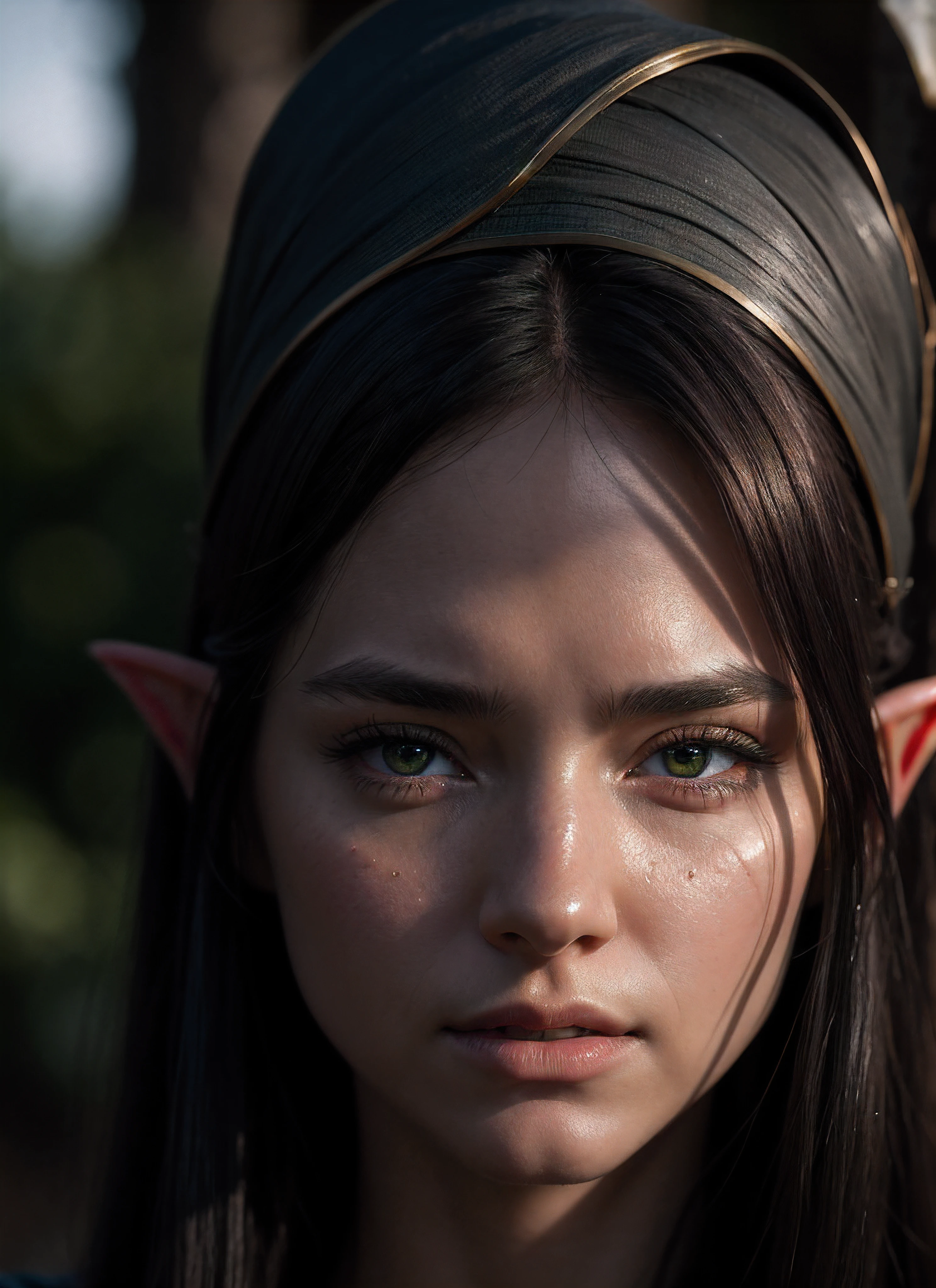 (detailed face, detailed eyes, clear skin, clear eyes), lotr, fantasy, elf, female, full body, looking at viewer, portrait, photography, detailed skin, realistic, photo-realistic, 8k, highly detailed, full length frame, High detail RAW color art, piercing, diffused soft lighting, shallow depth of field, sharp focus, hyperrealism, cinematic lighting