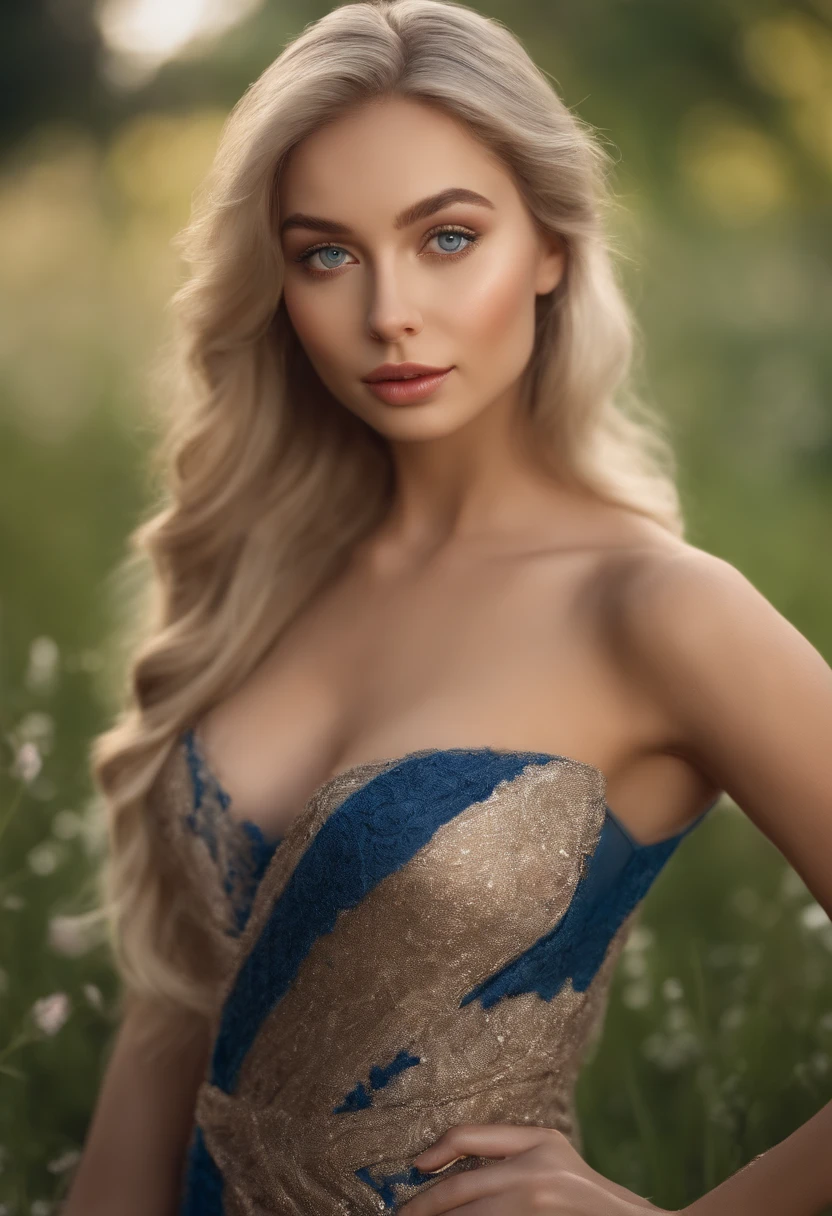 arafed woman fully , sexy girl with blue eyes, ultra realistic, meticulously detailed, portrait sophie mudd, blonde hair and large eyes, selfie of a young woman, bedroom eyes, violet myers, without makeup, natural makeup, looking directly at the camera, face with artgram, subtle makeup, stunning full body shots standing on the red carpet and enjoying on the grass,, medium to large size bust, wearing